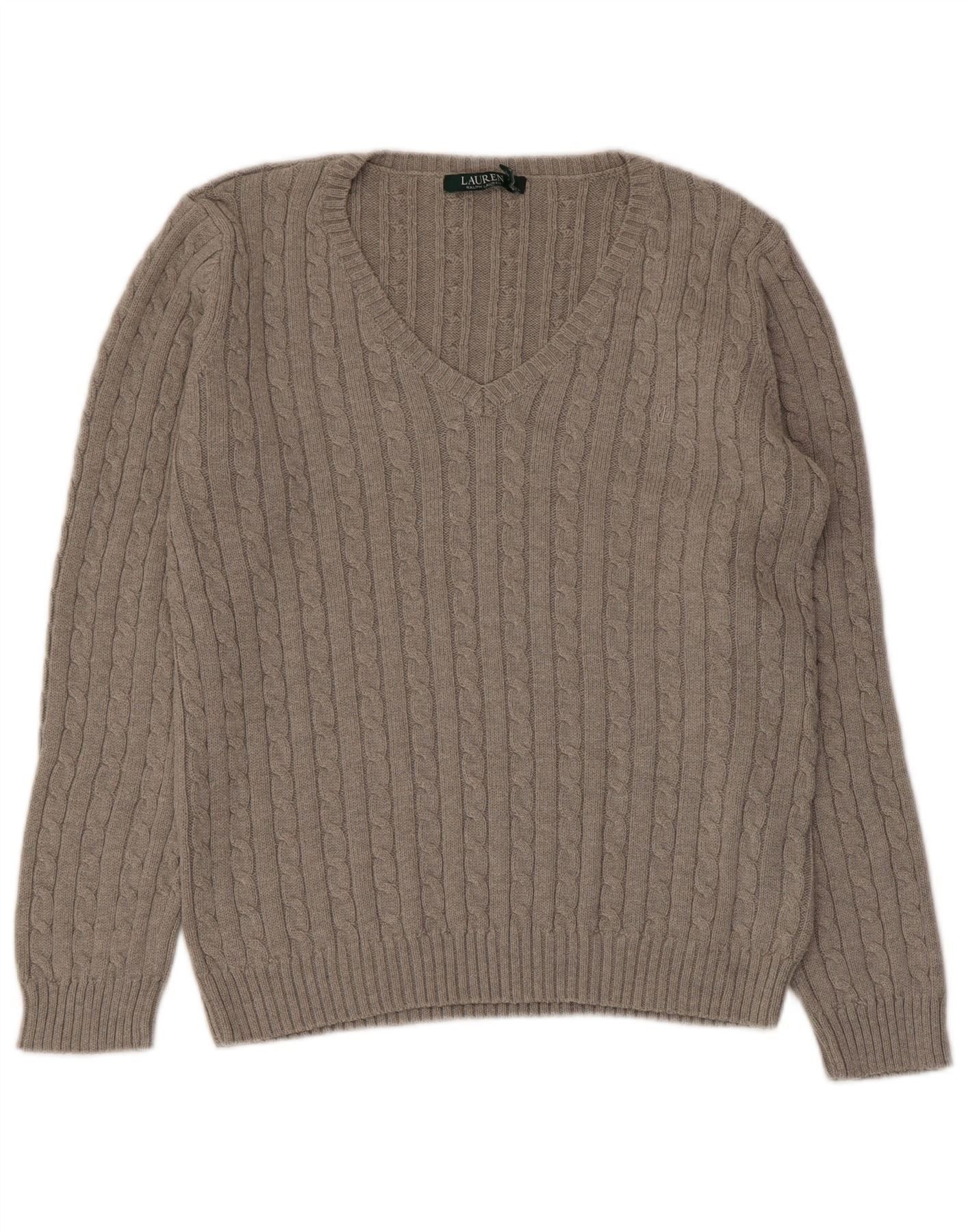 Ralph Lauren Womens V-Neck Jumper Sweater UK 16 Large Grey Cotton Size M / US 6-8 / IT 42-44 - 1 Thumbnail