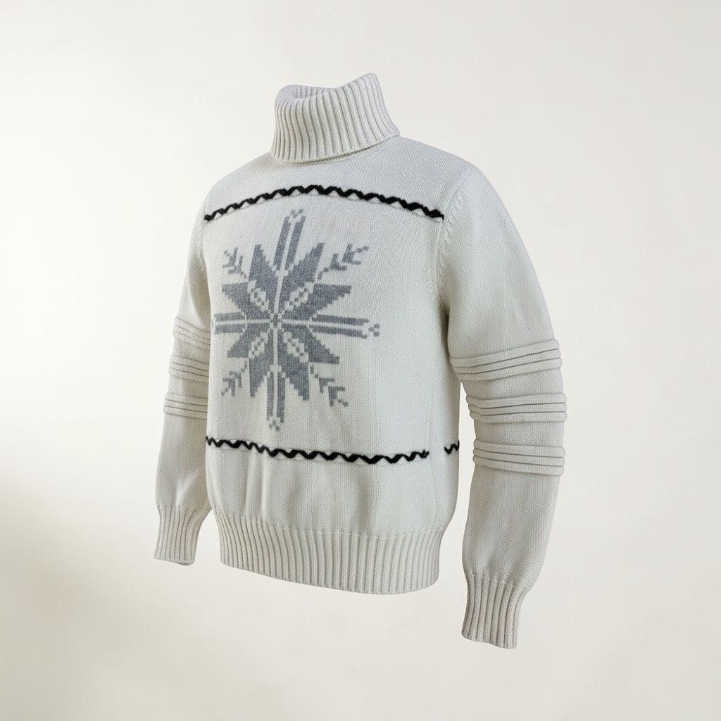 United Colors Of Benetton Benetton Snowflake Knit Turtleneck Sweater Cream S Size S / US 4 / IT 40 - 1 Thumbnail