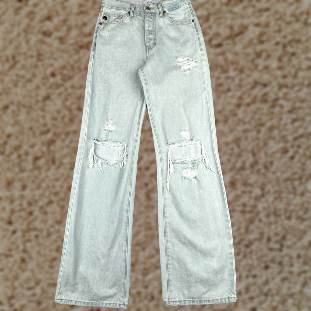 Vintage Kancan Jeans Jeans 26x33 Blue Wide-Leg High Rise 100% Cotton Distressed Junior Jeans Womens Regular 5-Pocket Western Logo Size 25" / US 0 / IT 36 - 1 Thumbnail