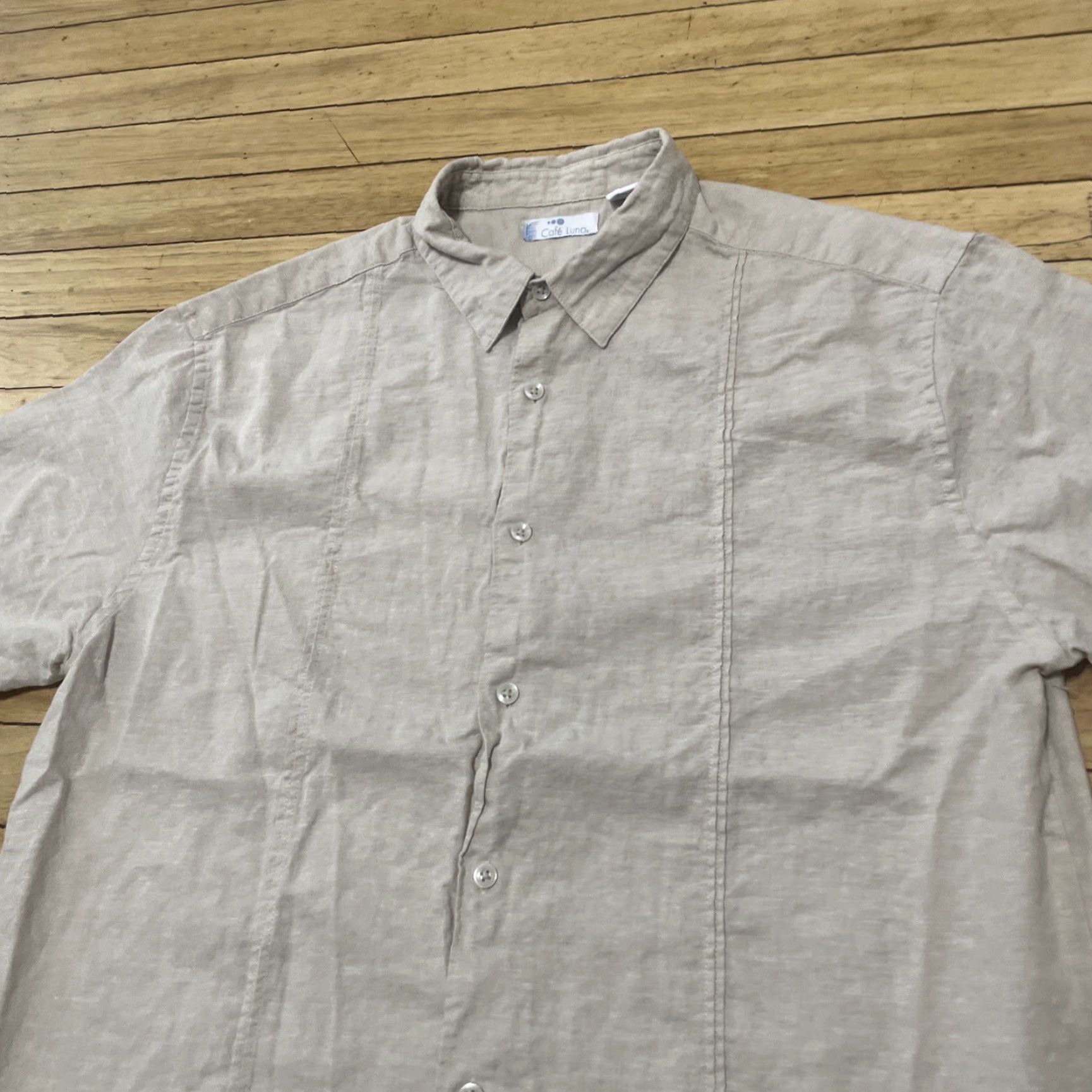 Vintage Cafe Luna Linen Button Shirt Men L Pleated Western Sand Tan Gray 44" Shirt Mens Size US L / EU 52-54 / 3 - 3 Thumbnail