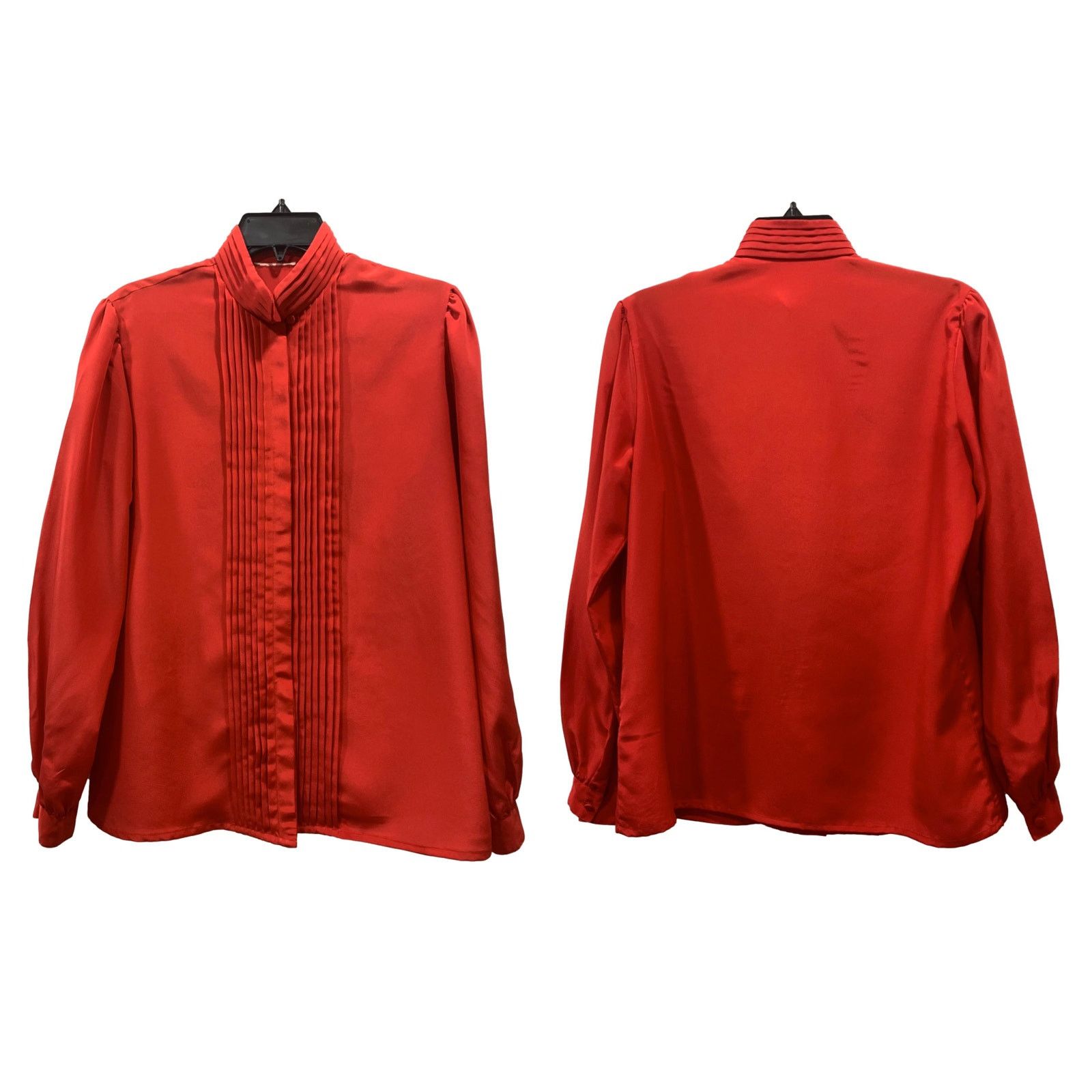 Vintage 70s Red High Collar Secretary Blouse with Pleats | M/L Size M / US 6-8 / IT 42-44 - 7 Thumbnail
