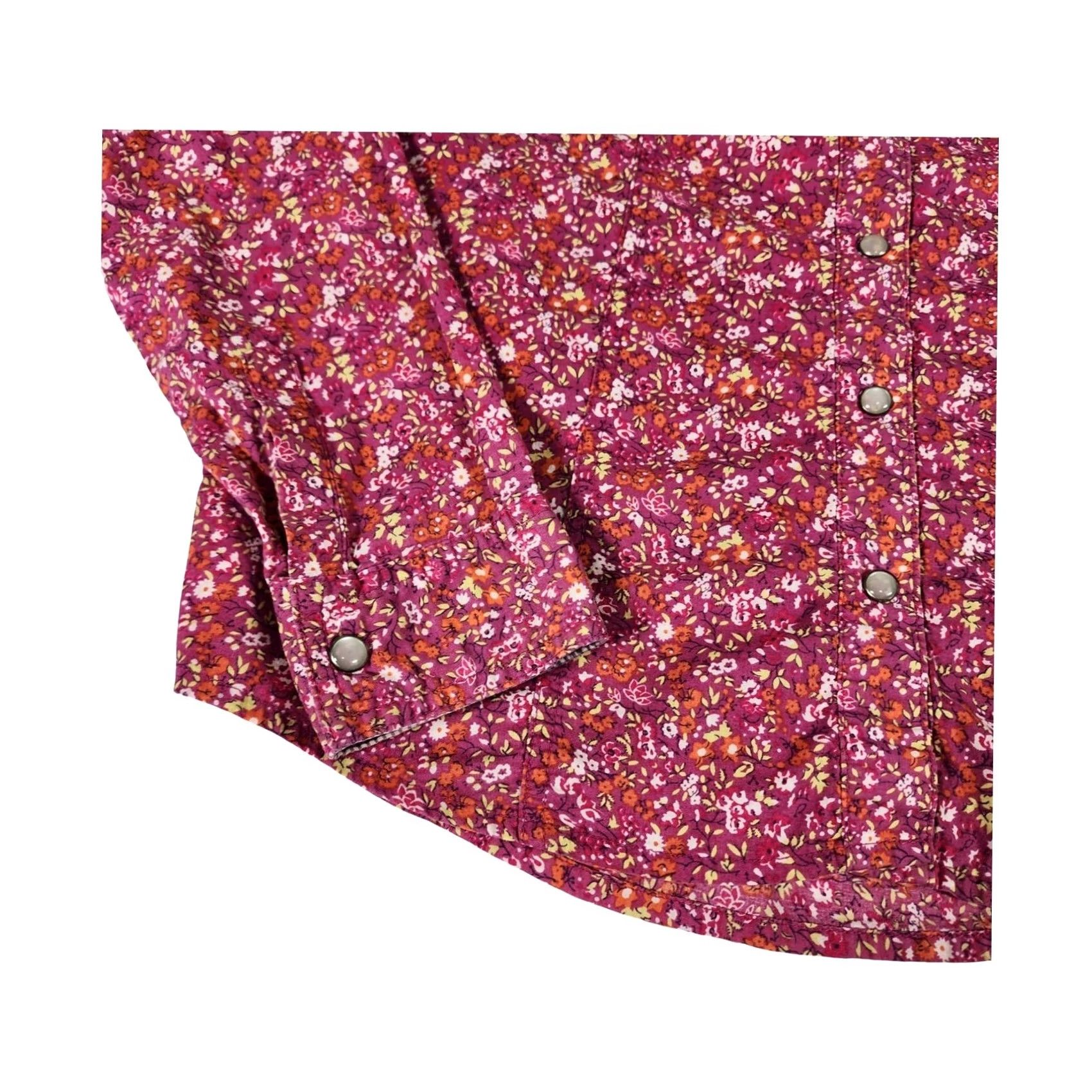 Old Navy Old Navy Womens XS Floral Pearl Snap Shirt Magenta Pink Long Sleeve Cotton Size XS / US 0-2 / IT 36-38 - 2 Thumbnail