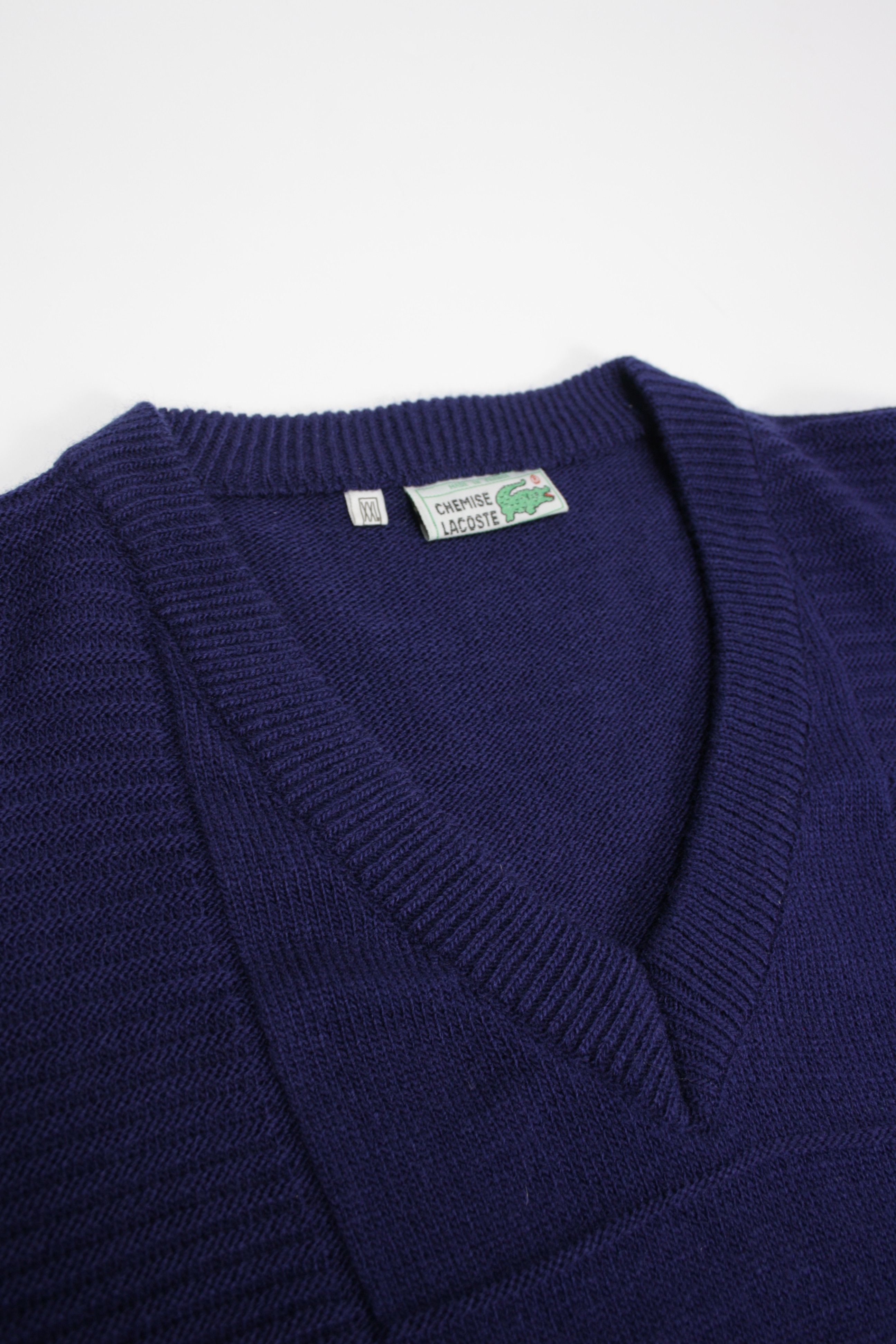 Lacoste × Vintage Chemise Lacoste 80s Vintage Knitted Cotton V-Neck Sweater Size US XL / EU 56 / 4 - 2 Thumbnail