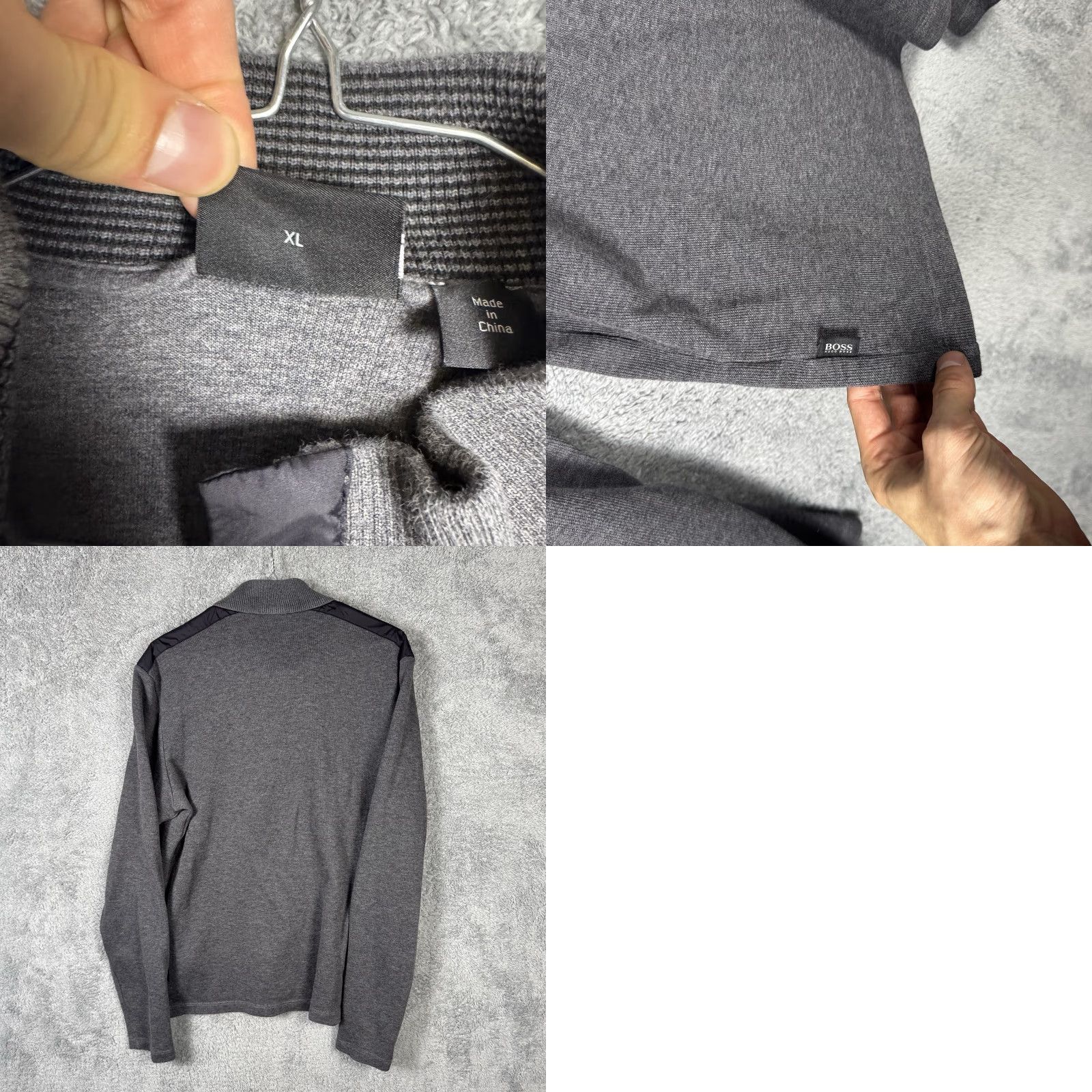 Hugo Boss HUGO BOSS Sweater Mens XL 1/4 Zip Pullover Tech Knit Cotton Regular Fit Gray | Logo Knit Wool? Size US XL / EU 56 / 4 - 8 Thumbnail