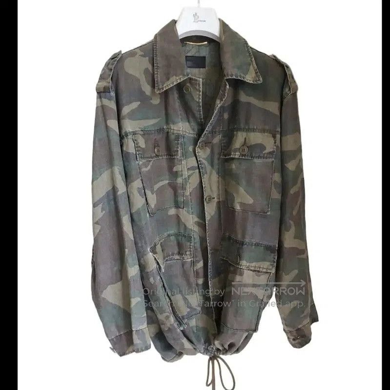 Yves Saint Laurent YSL Army Green Linen Print Long Sleeve Shirt . Size M / US 6-8 / IT 42-44 - 2 Thumbnail