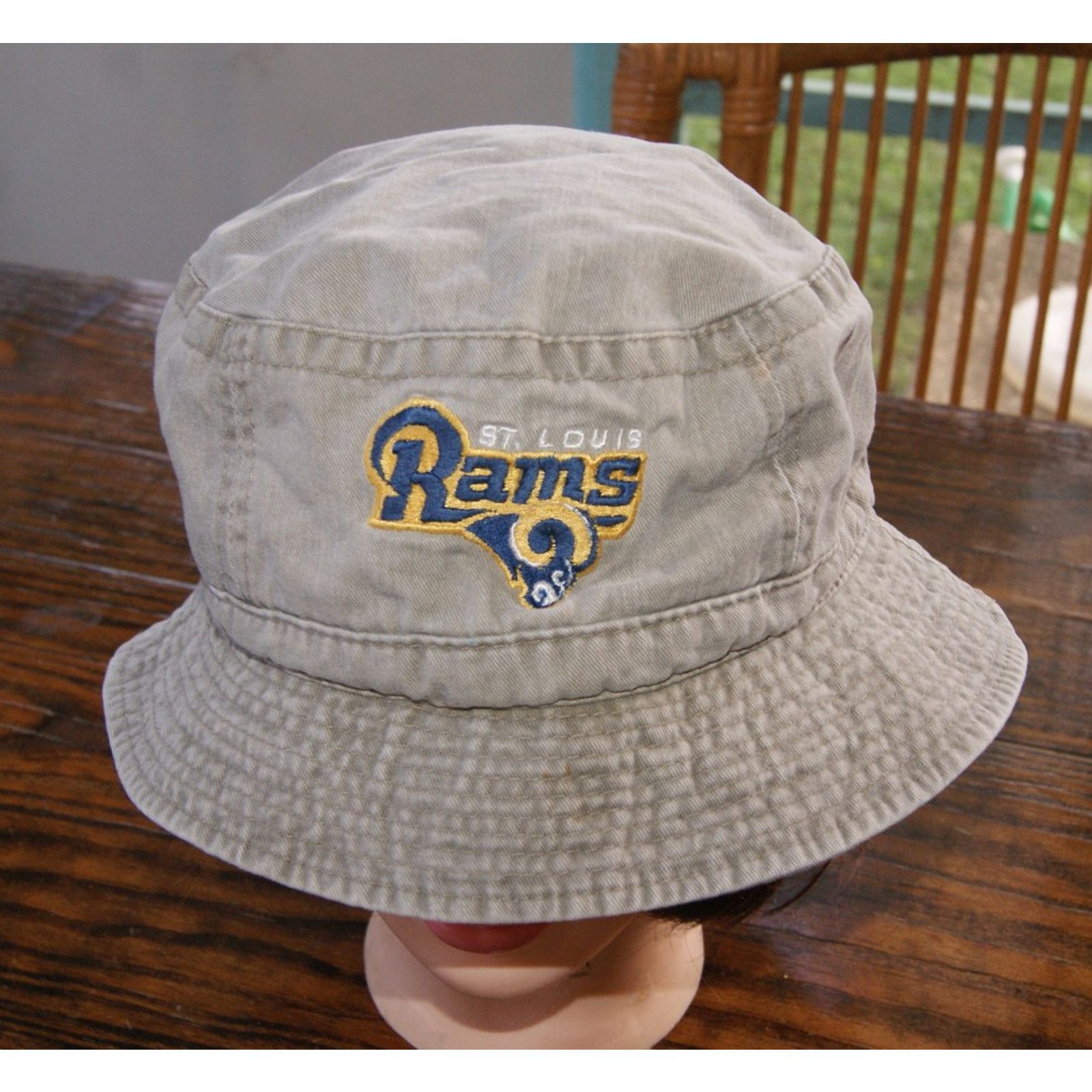 Vintage VTG St Louis Rams Football Bucket Cap Hat S/M Green Khaki Size ONE SIZE - 1 Thumbnail