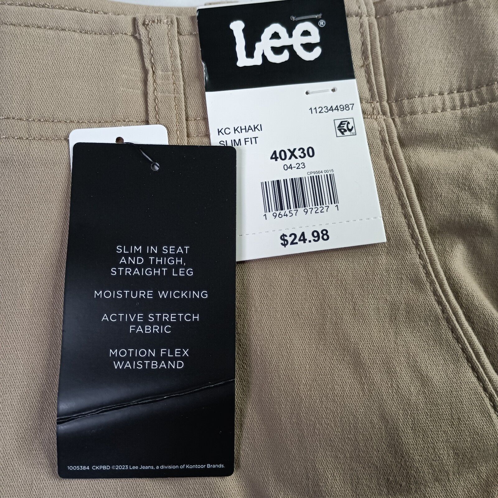 Lee Lee Chino Motion Flex Waistband Pants Men's 40x30 Khaki Slim Size US 40 / EU 56 - 2 Thumbnail