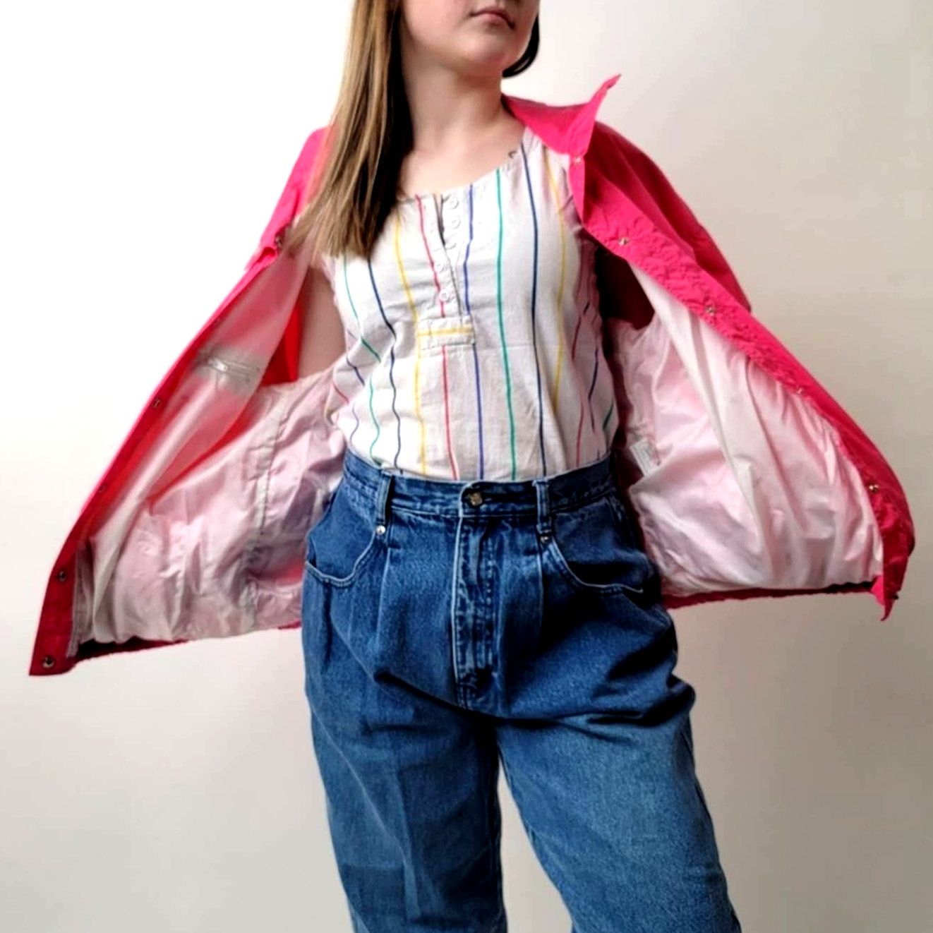 Vintage Vintage 1989 Neon Pink Light Bomber Track Jacket Size M / US 6-8 / IT 42-44 - 3 Thumbnail