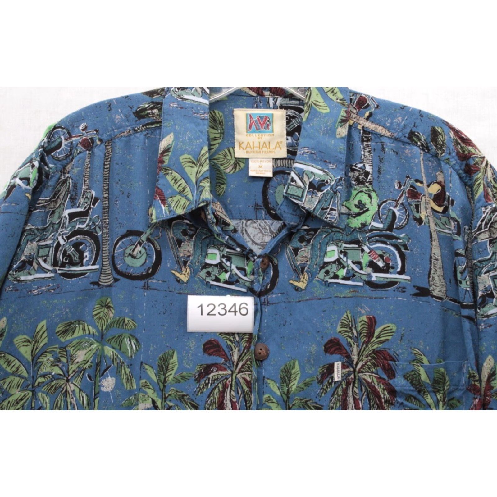 Vintage Kahala Shirt AVI Hawaiian Biker Motorcycle Palm Trees Paradise Tropical VTG USA Medium Blue Men's Size US M / EU 48-50 / 2 - 8 Thumbnail