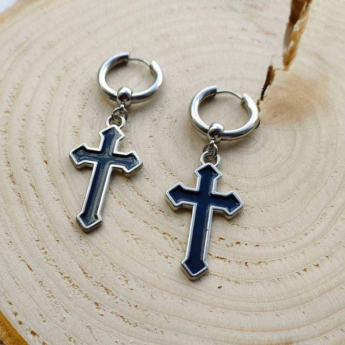 Jewelry Cross Dark Earrings One Pairs Chrome Jewelry Size ONE SIZE - 6 Thumbnail