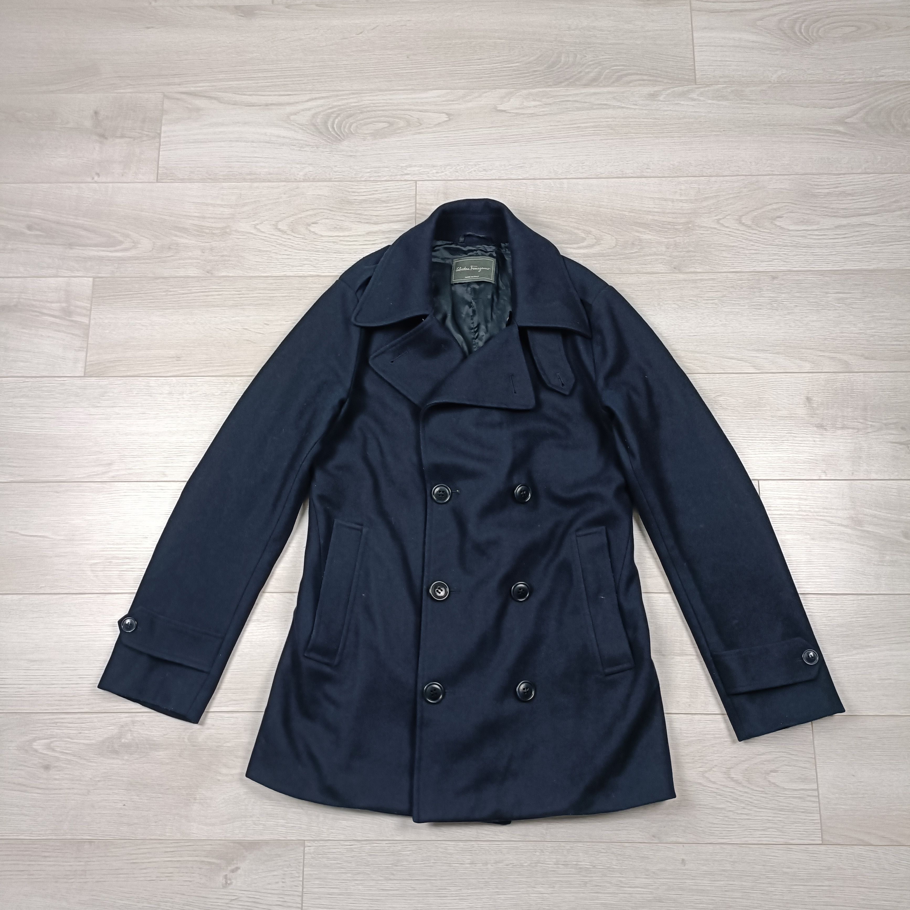 image of Salvatore Ferragamo Mne's Navy Wool Double Breasted Coat !, Men's (Size Medium)