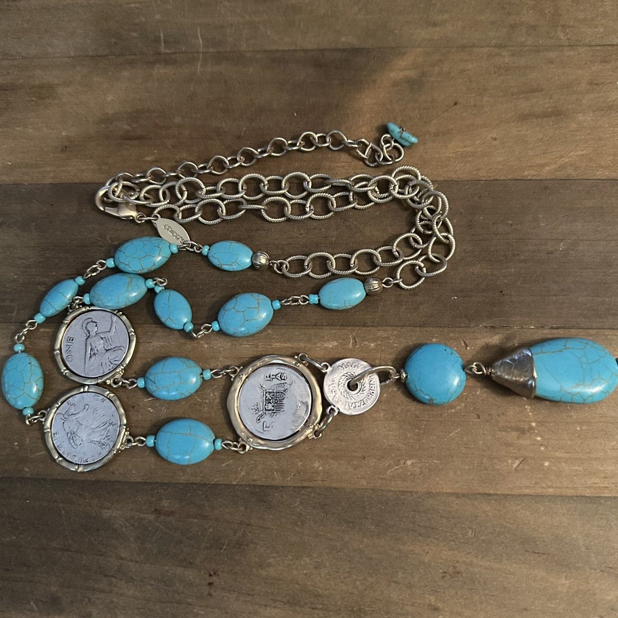 Chicos Chico’s Isabella turquoise Howlite and Roman coin Y necklace Size ONE SIZE - 2 Thumbnail