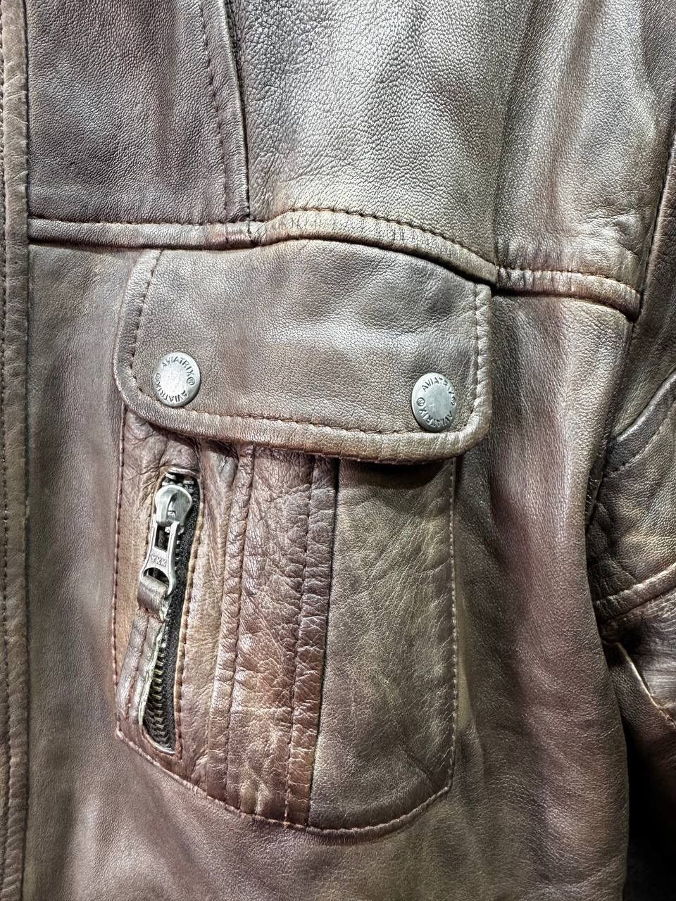 Genuine Leather Aviatrix Vintage Men's Brown Leather Bomber Biker Jacket Size US XXL / EU 58 / 5 - 8 Thumbnail