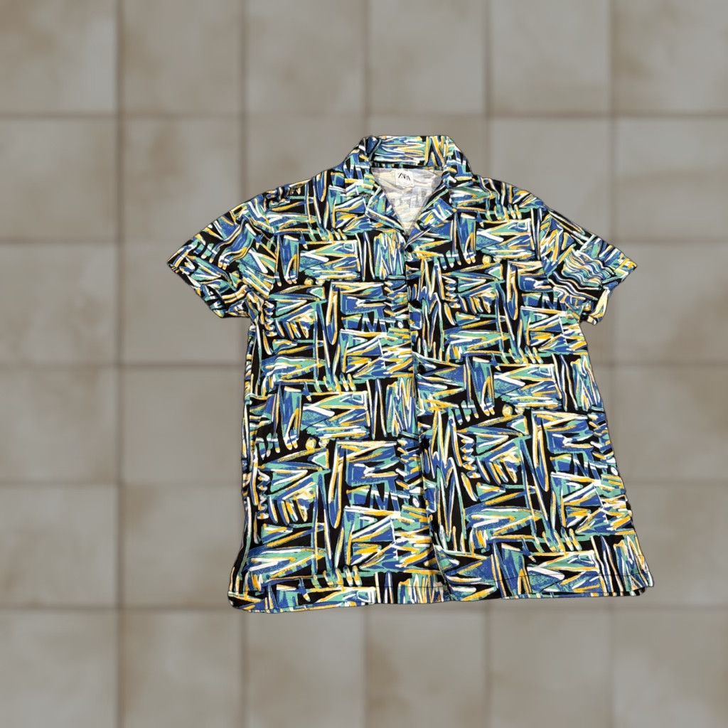 Zara Zara Shirt Mens Large Blue Green Abstract Pattern Button Up Casual Size US L / EU 52-54 / 3 - 1 Thumbnail