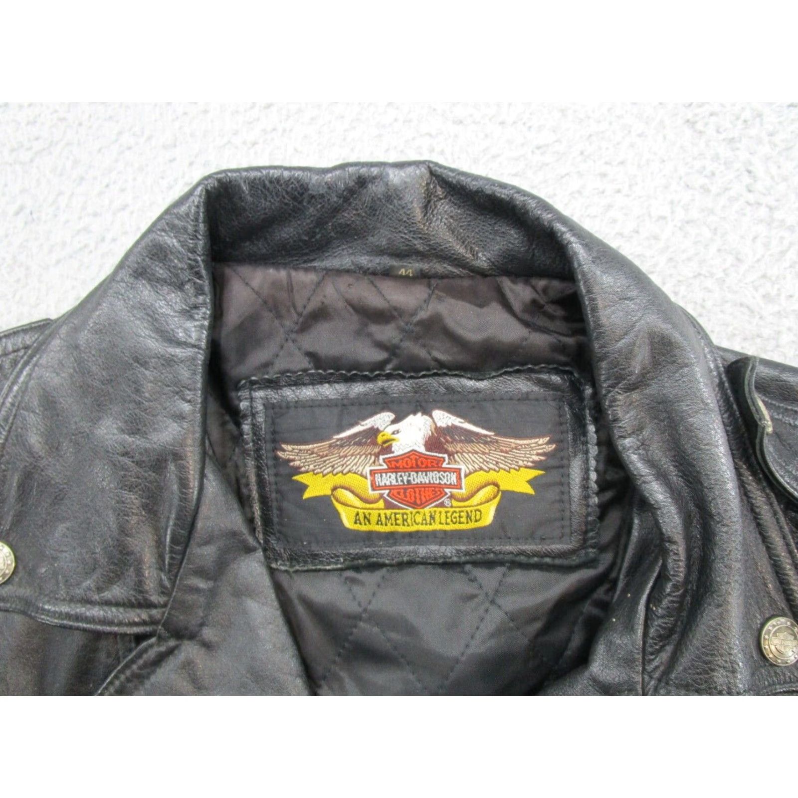 Harley Davidson VINTAGE Harley-Davidson Embossed Eagle Men's Motorcycle Leather Jacket 44 Black Leather Embroidered Logo Zip Buckle Relaxed Fit Riding Pockets Mens Size US S / EU 44-46 / 1 - 4 Thumbnail