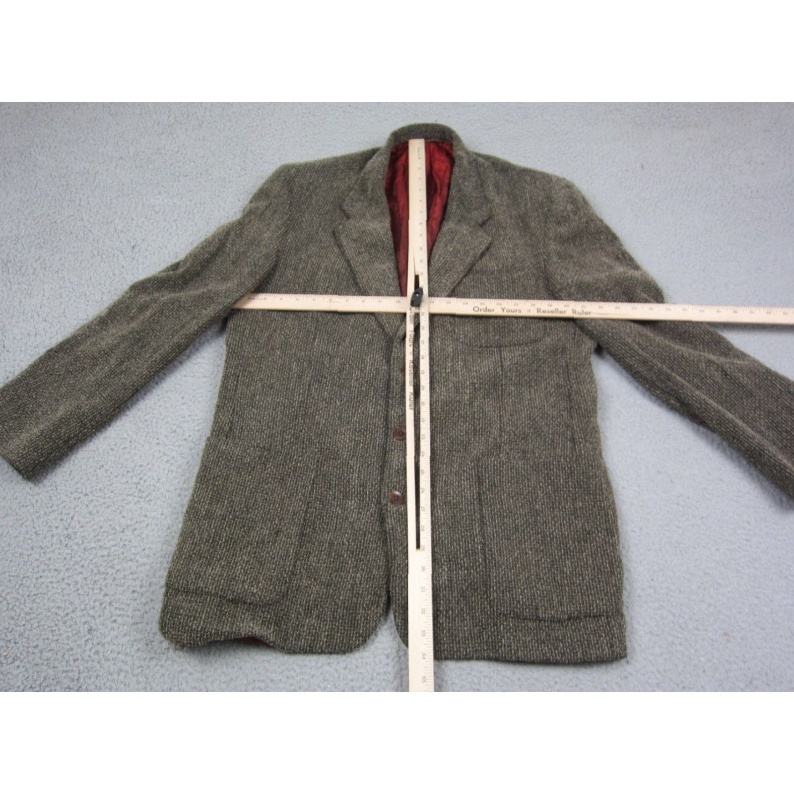 The Territory Ahead Territory Ahead Blazer Mens 44 L Green Black Wool Tweed Short Notch 3-Button Single-Breasted Vintage Jacket US Made Mens Size 44R - 4 Thumbnail