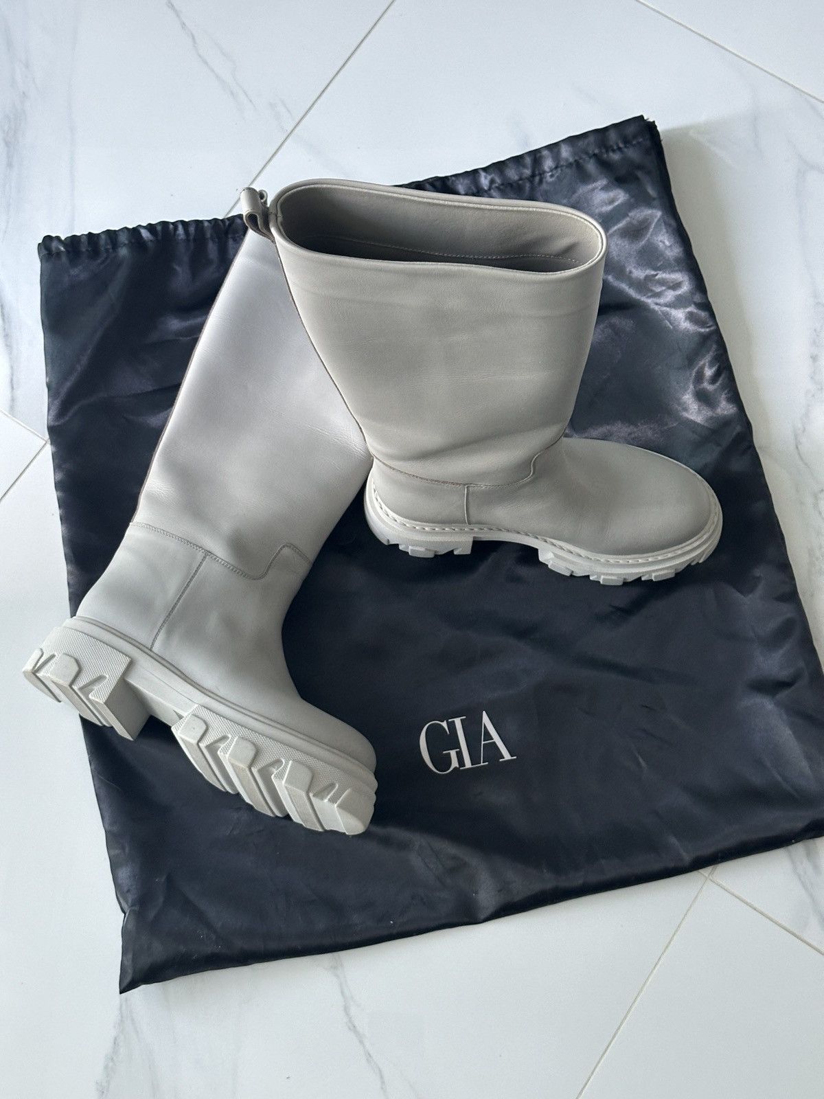 image of Gia Borghini Tubular Leather Combat Boots in Grey, Women's (Size 7)