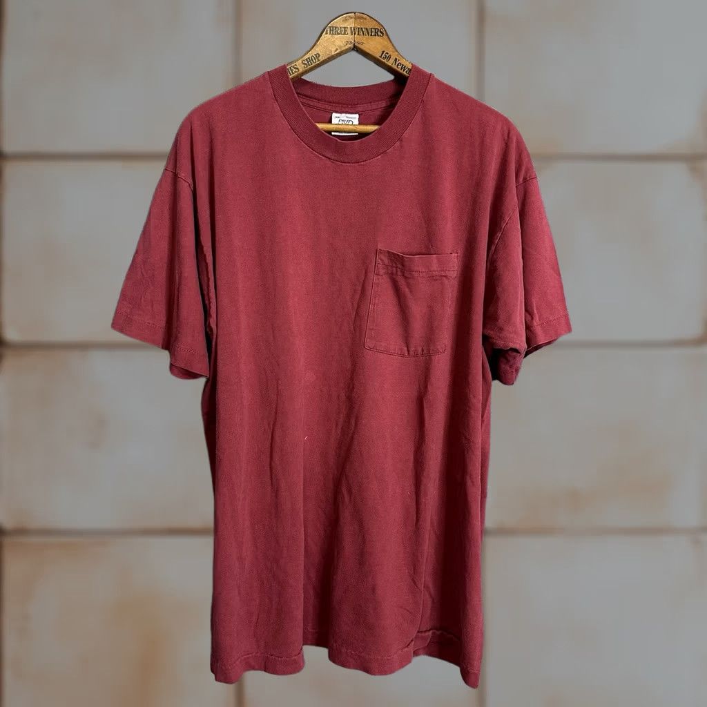 Vintage VINTAGE BVD T-Shirt Red Cotton Pocket Single Stitch Made in USA XL 90s Distressed Mens Size US XL / EU 56 / 4 - 1 Thumbnail