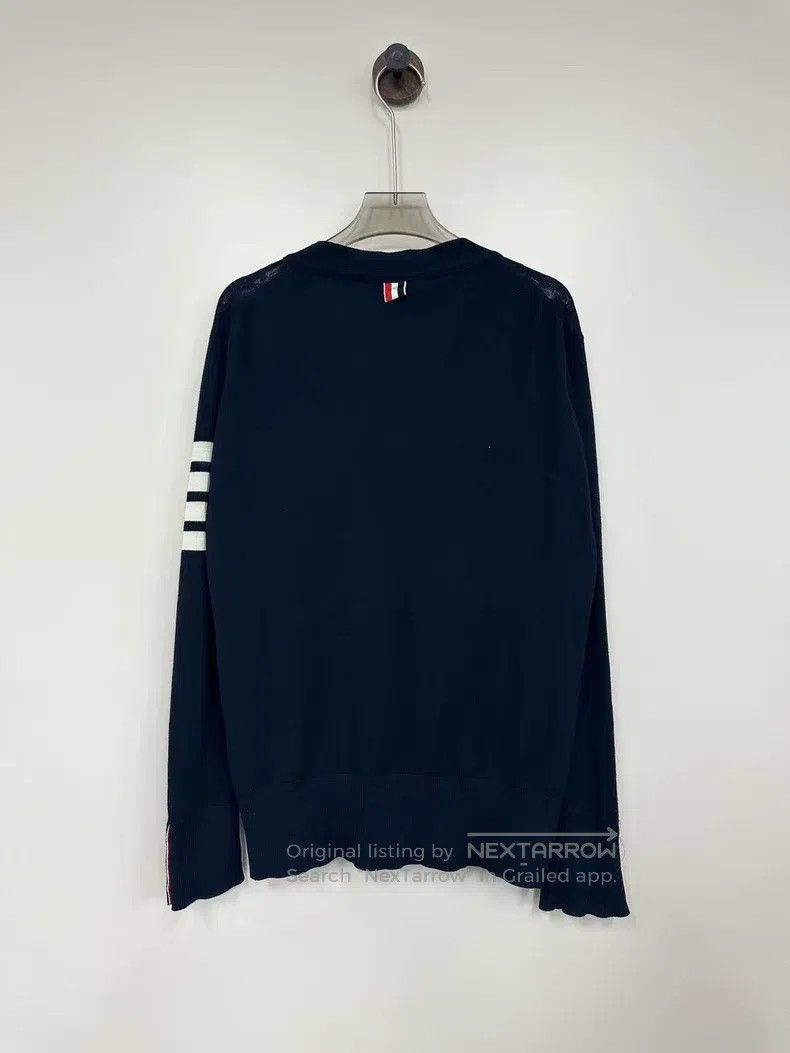 Thom Browne Thom Browne Dark Blue Classic Four-Stripe Knit Open-Cardig Size US M / EU 48-50 / 2 - 2 Thumbnail
