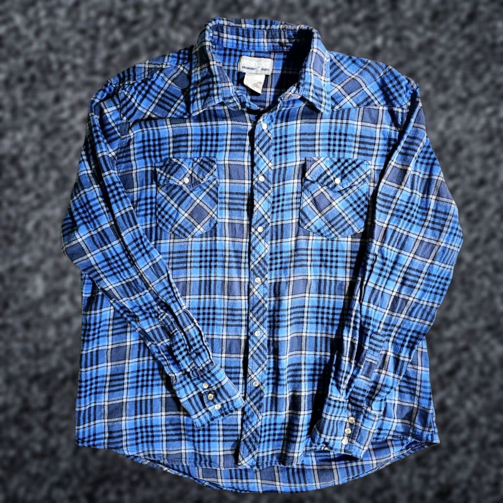 Wrangler VINTAGE Wrangler Wrancher Mens 100% Cotton Plaid Pearl Snap Western Shirt XL Blue Mens Size US XL / EU 56 / 4 - 1 Thumbnail