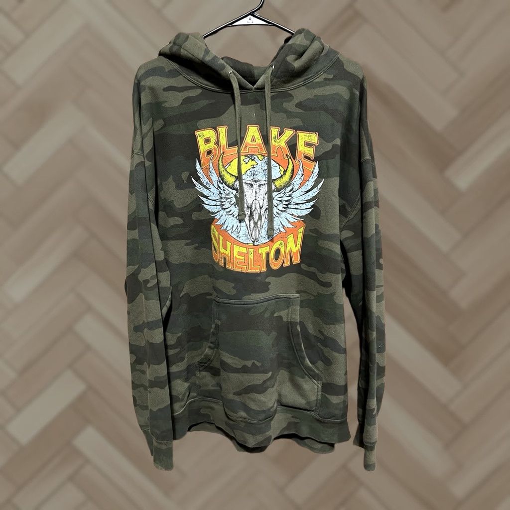Vintage Blake Shelton Hoodie Mens XL Camouflage Country Music Skull Tour Merch Camo Size US XL / EU 56 / 4 - 1 Thumbnail