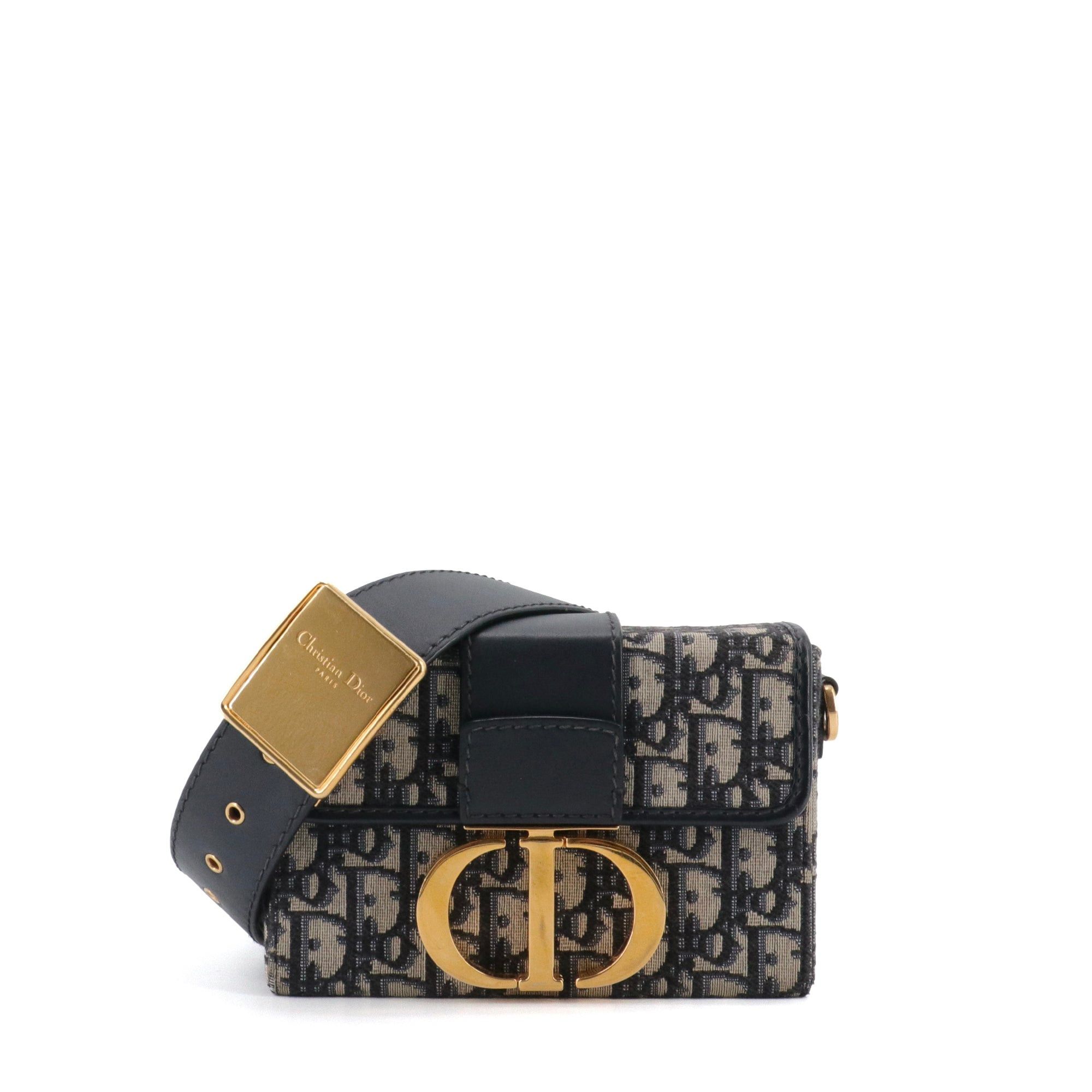 Dior - Dior 30 Montaigne Box Shoulder Bag In Navy Blue Canvas And Leather, Women's