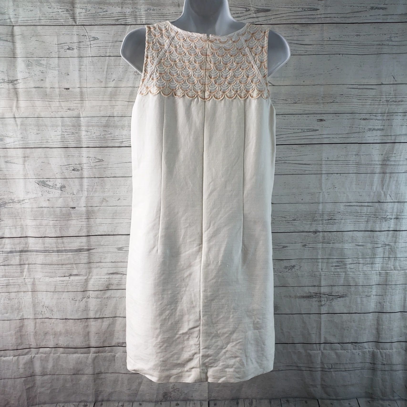 Loft Ann Taylor LOFT Dress Womens Sz 8 White Peach Sleeveless Cotton Blend Size M / US 6-8 / IT 42-44 - 4 Thumbnail