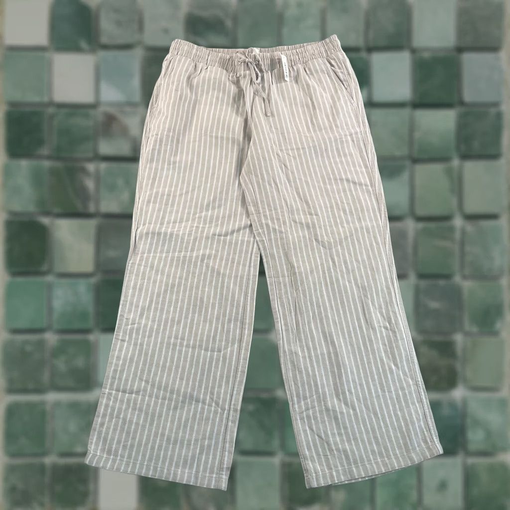Essentials Amazon Essentials Wide Leg Pants Women Large Beige Linen Blend Drawstring NWT Size 36" / US 14 / IT 50 - 1 Thumbnail