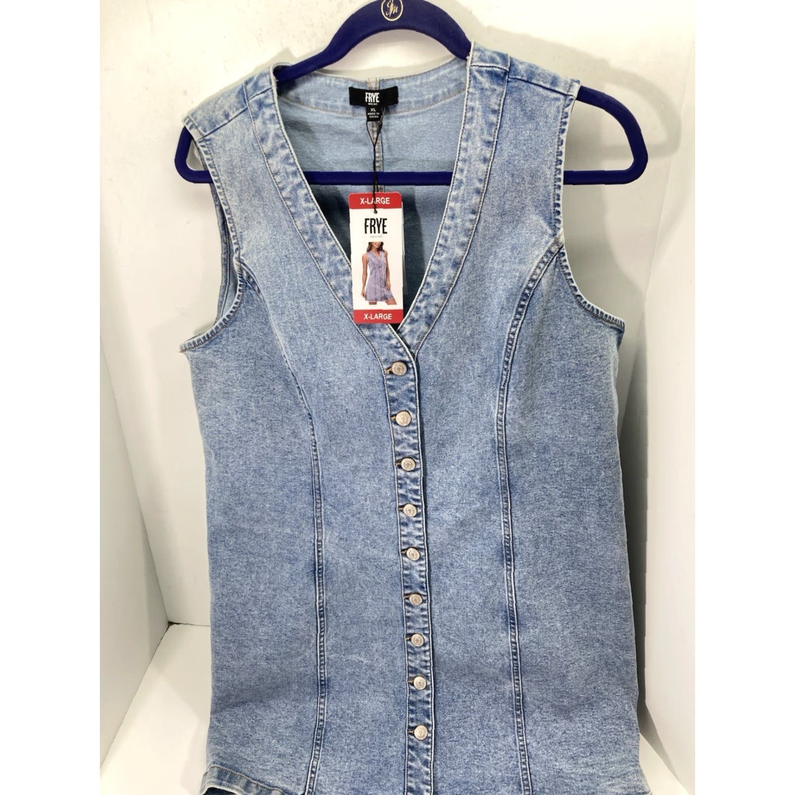 Frye Frye Denim Dress Women XL Blue Metal Button Cotton Stretch Light Wash NWT Dress Midi A-Line Casual Vintage No Mens Womens Girls Size XL / US 12-14 / IT 48-50 - 2 Thumbnail