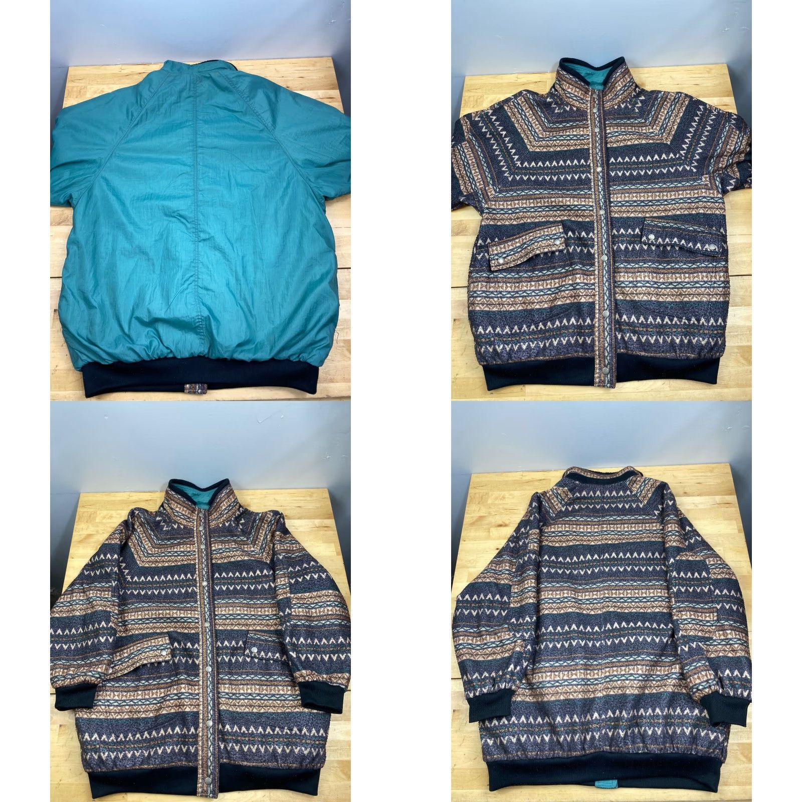 Vintage VINTAGE Current Seen Reversible Jacket Women XL Seafoam Green Southwest Pattern Solid Causal? Size XL / US 12-14 / IT 48-50 - 8 Thumbnail