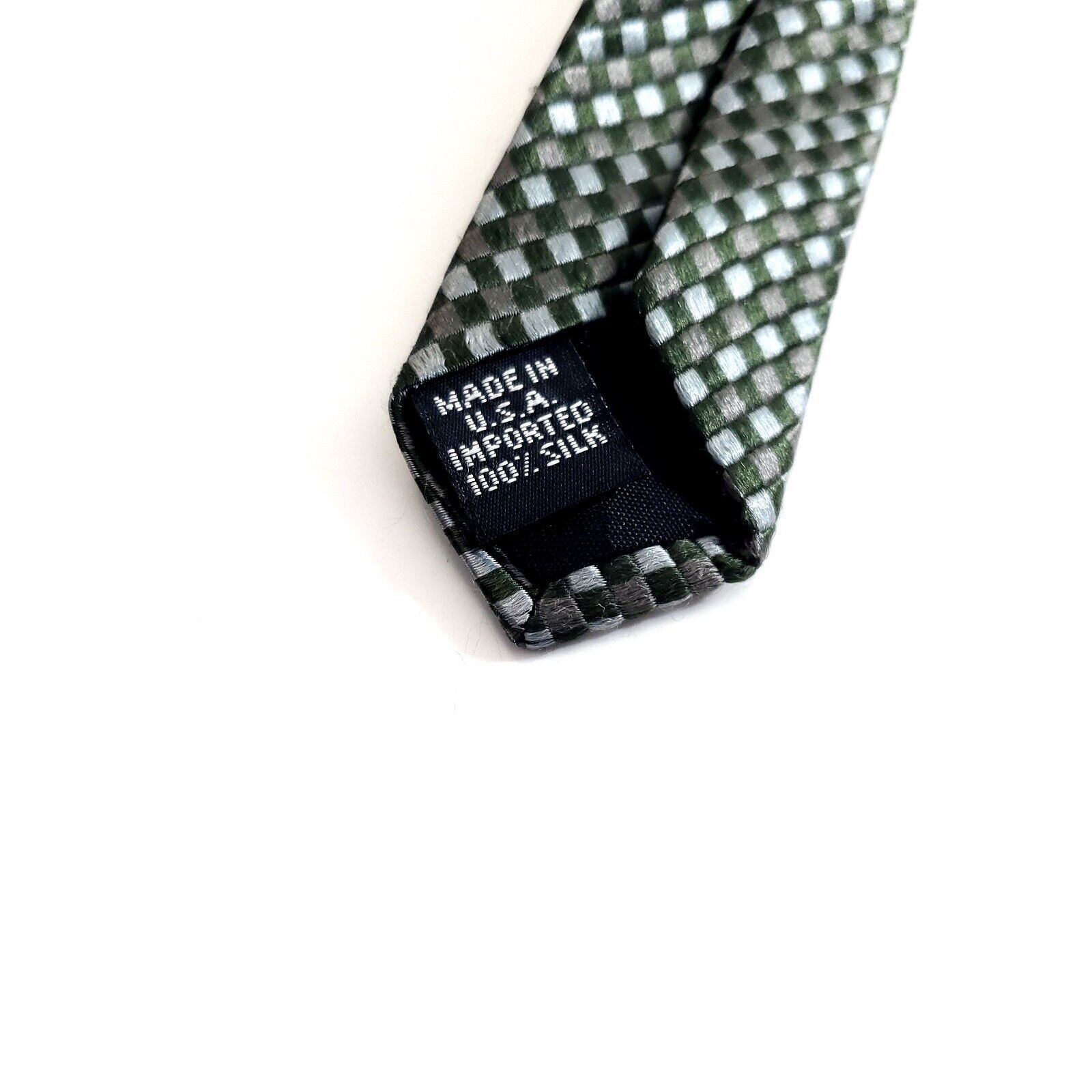 Designer Geoffrey Beene Green Tan Geometric Woven Wide Silk Tie Size ONE SIZE - 4 Thumbnail
