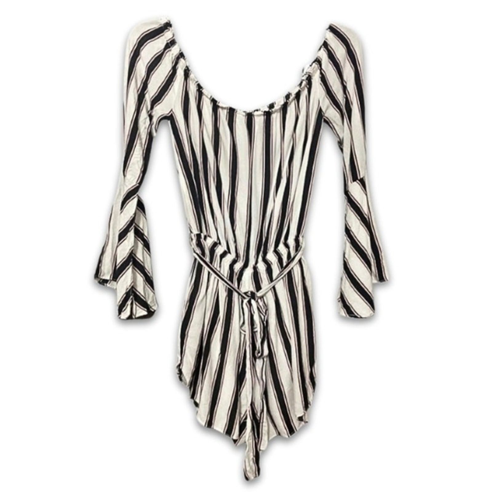 Other Lumiere Black White Striped Romper Small Tie Front Y2K Size 25" / US 0 / IT 36 - 1 Thumbnail