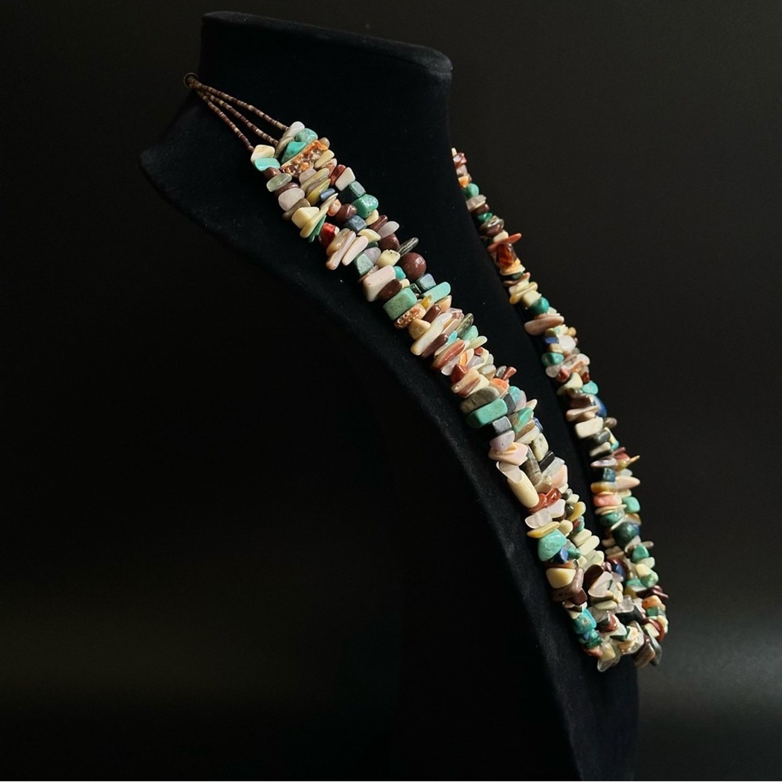 Vintage Vintage Native American Multi Stone 3 Strand Necklace Size ONE SIZE - 3 Thumbnail