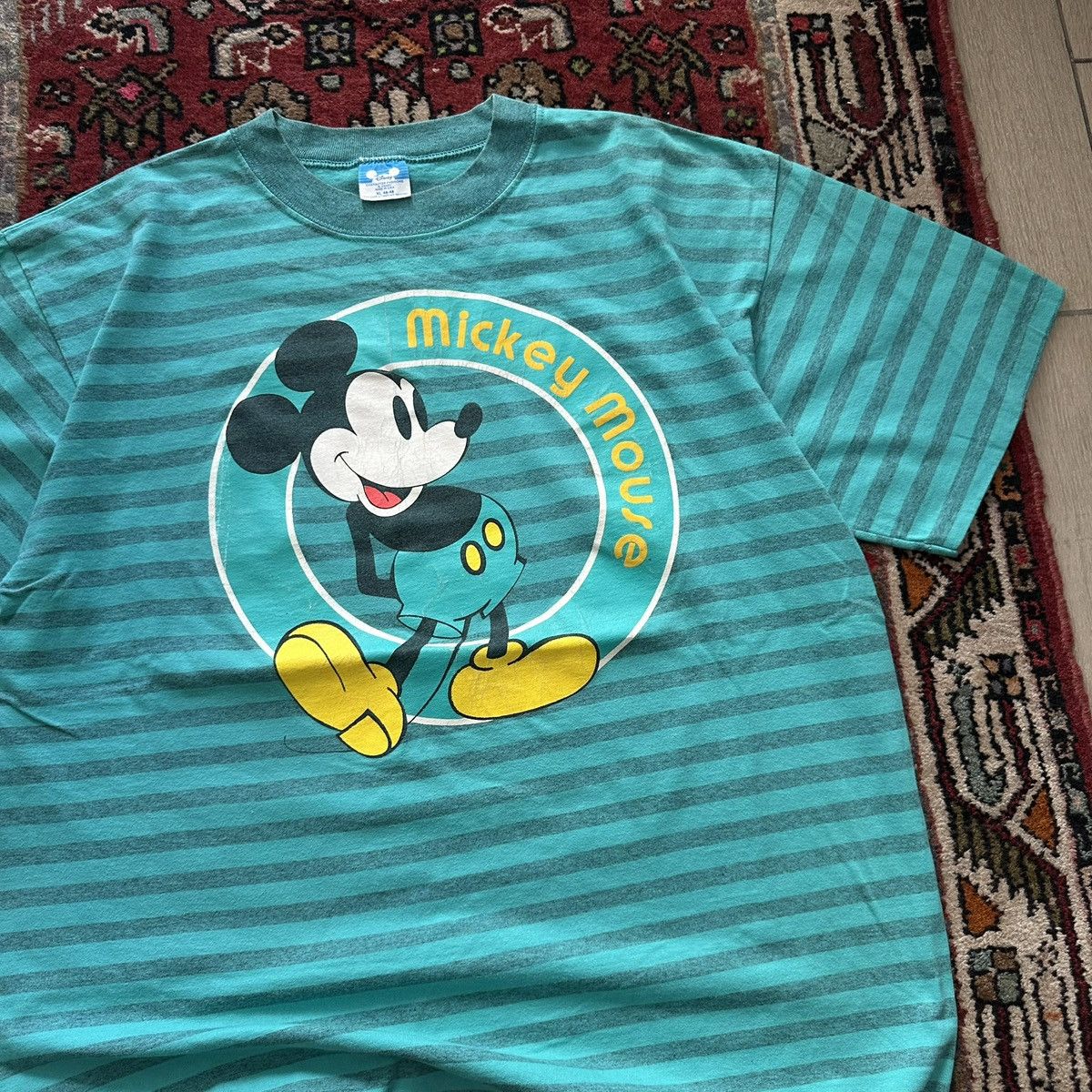 Disney Vintage 90s Mickey Mouse Striped Tee Teal Green Made in USA Size US XL / EU 56 / 4 - 3 Thumbnail