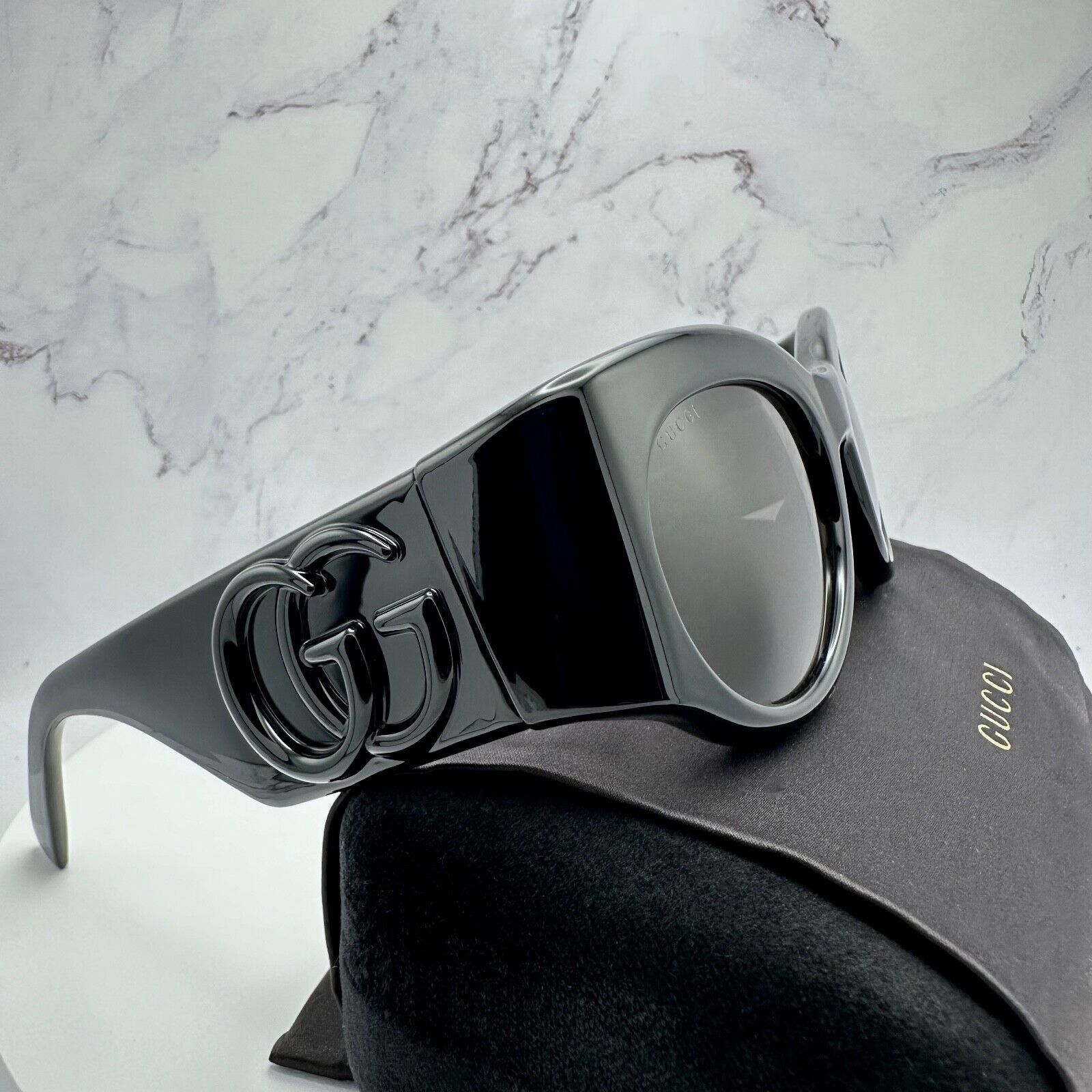 Gucci New GUCCI Sunglasses Black 3D GG Logo Wrap Triple Black Size ONE SIZE - 9 Thumbnail