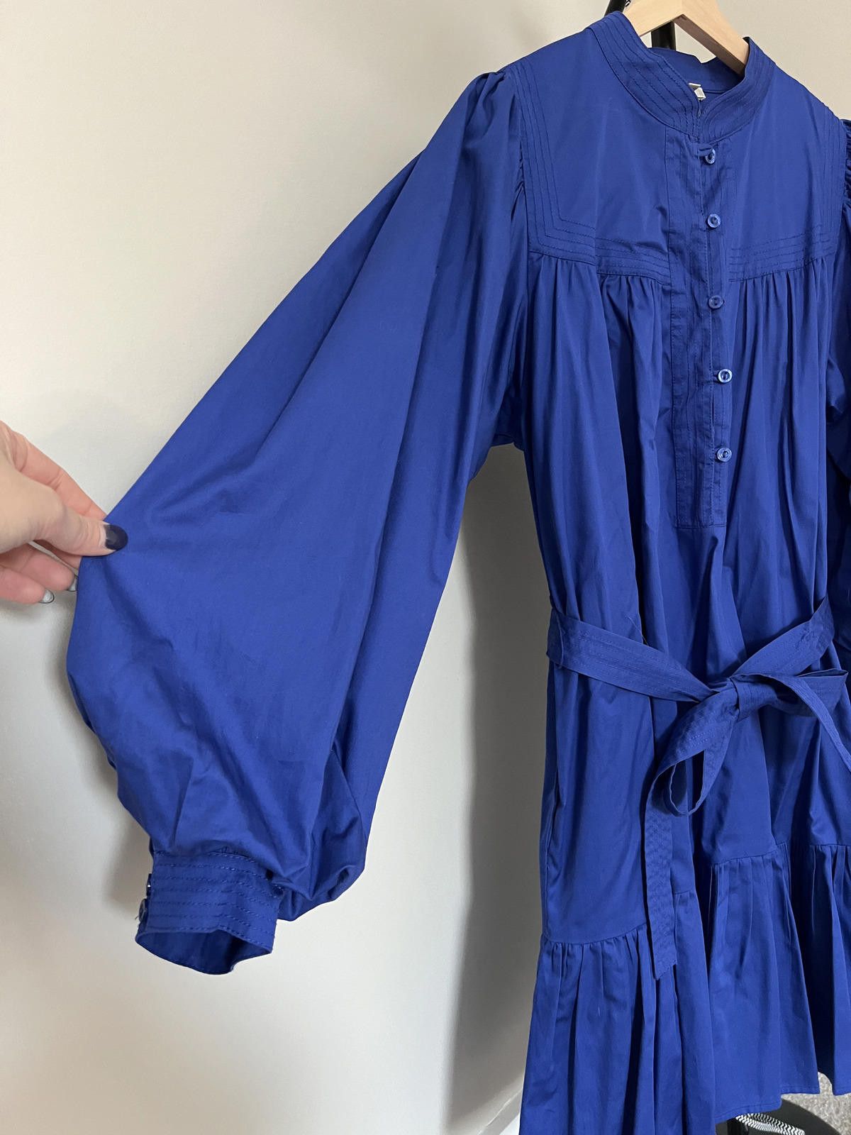 Other Tyler Boe Royal Blue Puff Sleeve Tie Waist Mini Dress Size M / US 6-8 / IT 42-44 - 3 Thumbnail
