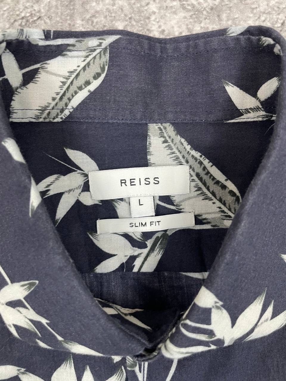 Reiss Reiss Men Viscose Shirt Floral Print Slim Fit Navy Size US L / EU 52-54 / 3 - 4 Thumbnail