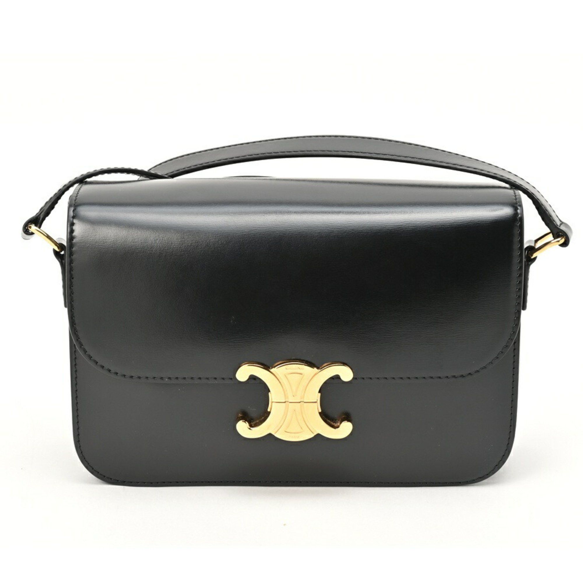 image of Celine Classic Triomphe Bag 187363Bf4.38No Shiny Calfskin in Black, Women's