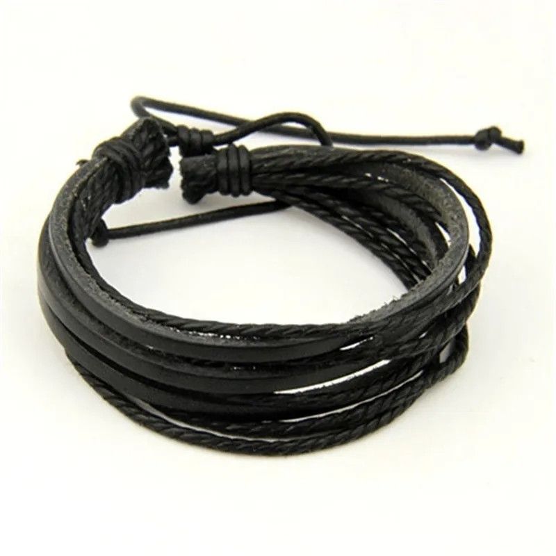 Jewelry Multilayer Leather Bracelet Black and Brown Size ONE SIZE - 3 Thumbnail