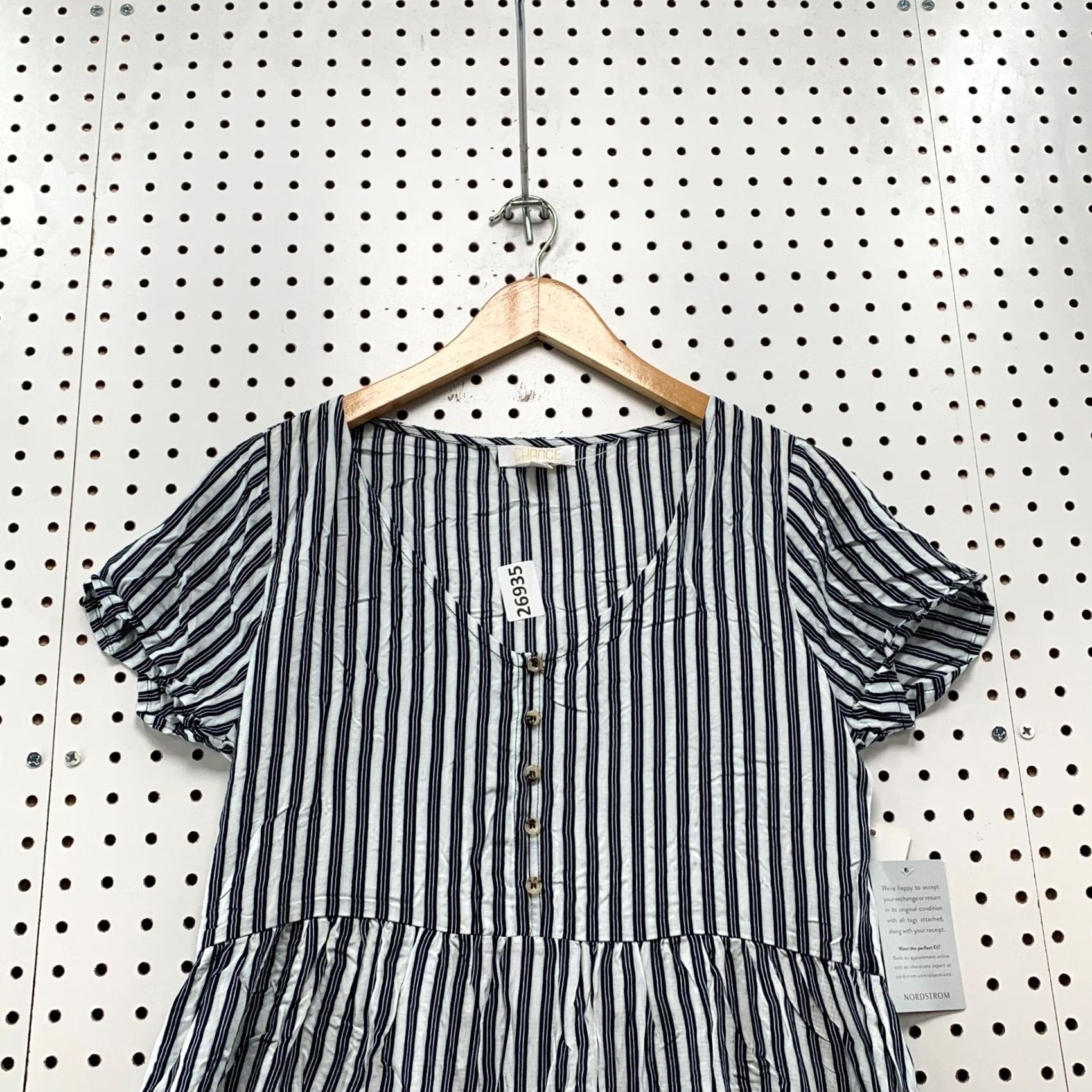Vintage Chance Dress Womens Medium Blue V Neck Tiered Ruffle Short Sleeve Stripe Size 32" / US 10 / IT 46 - 3 Thumbnail