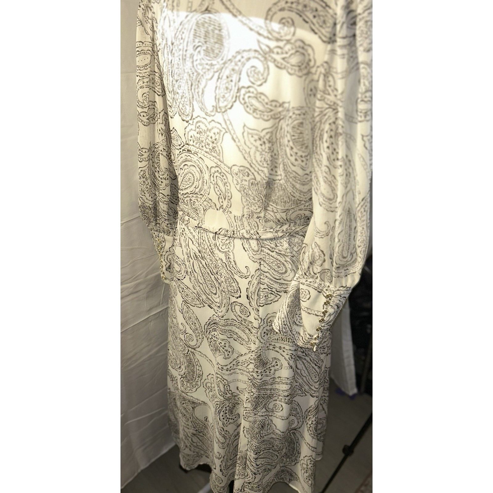 Calvin Klein Calvin Klein Blk/Wht Paisley Long Sleeve Sheer Dress Sz 12 Size XL / US 12-14 / IT 48-50 - 2 Thumbnail