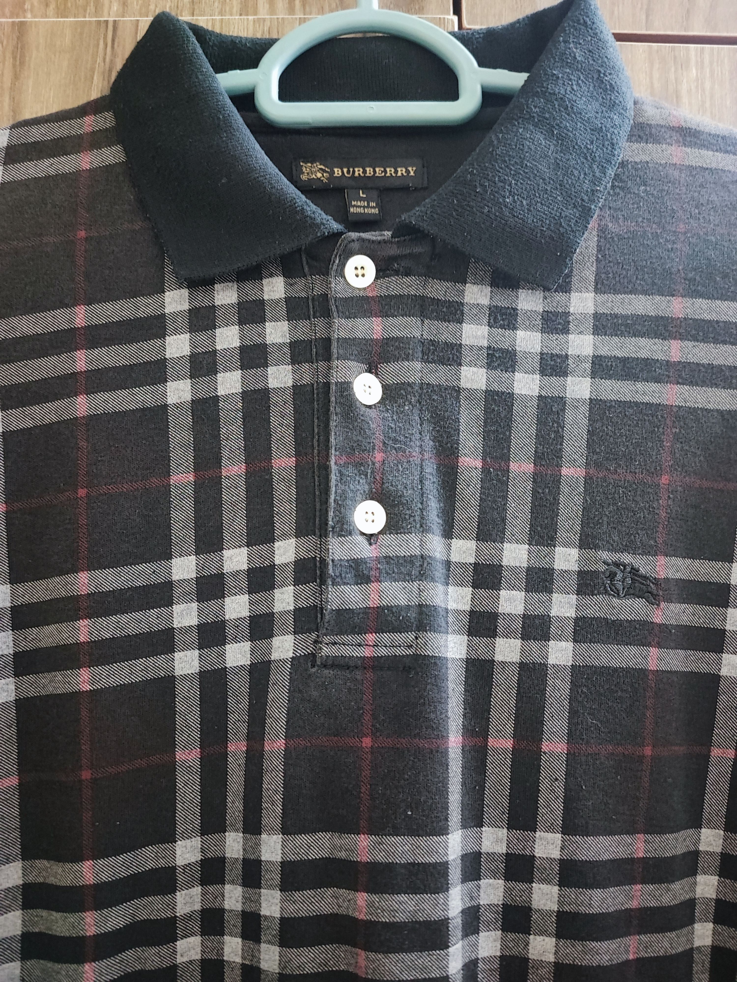 Burberry × Designer Vintage Burberry Black Nova Check Long Sleeve Polo Shirt Size US L / EU 52-54 / 3 - 2 Thumbnail