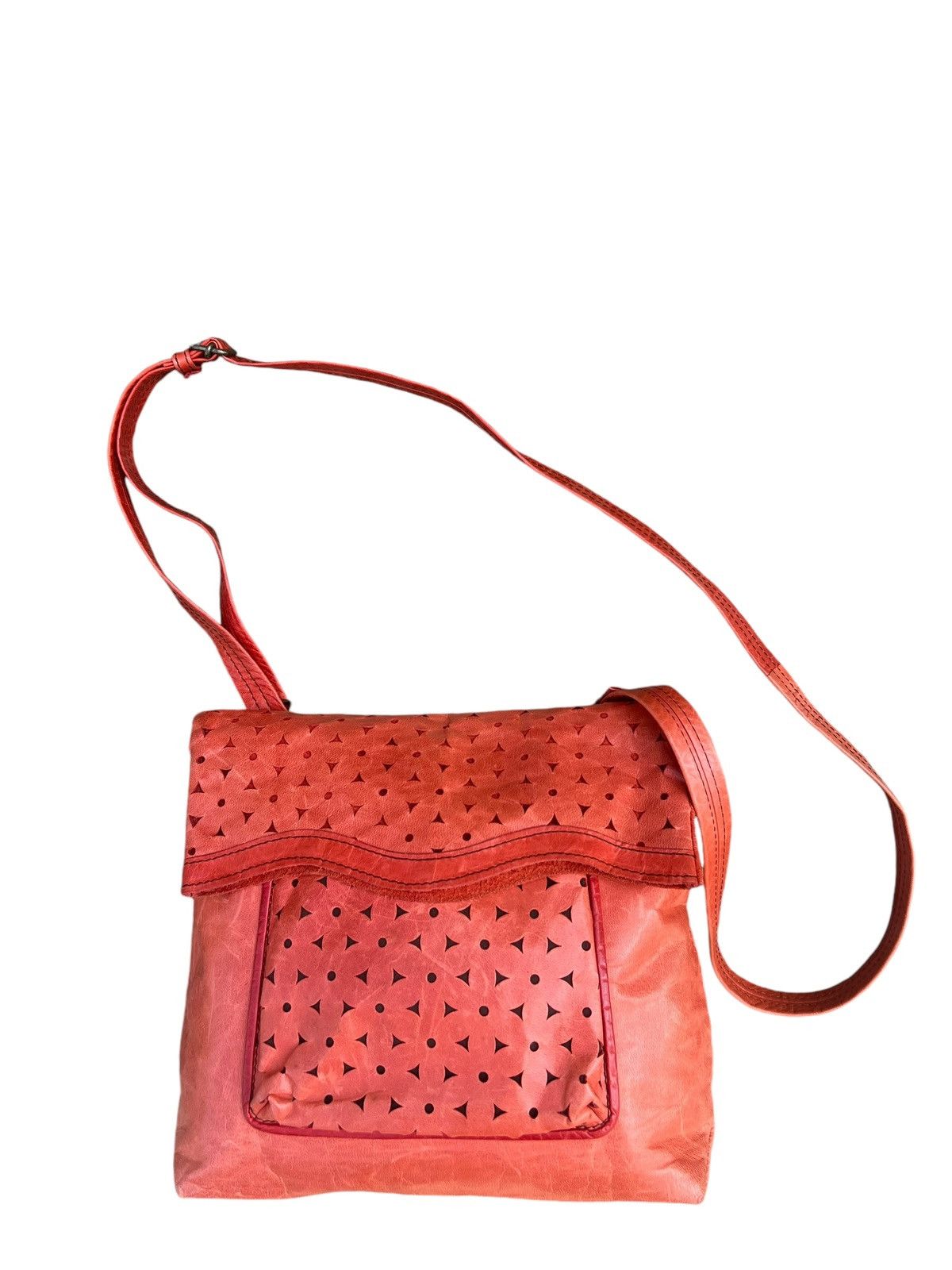 Leather VTG Produced by KOU Japan Fade Patina Punched Leather Bag Size ONE SIZE - 7 Thumbnail