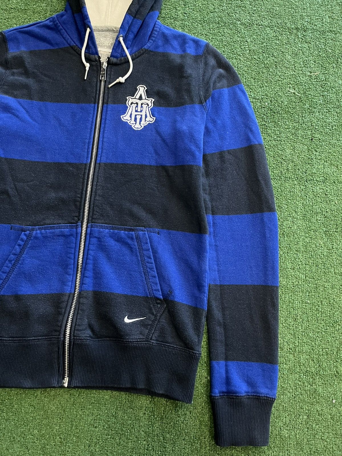 Nike × Vintage Vintage Y2K Nike Athletic Swoosh Striped Zip Hoodie Size US XS / EU 42 / 0 - 3 Thumbnail