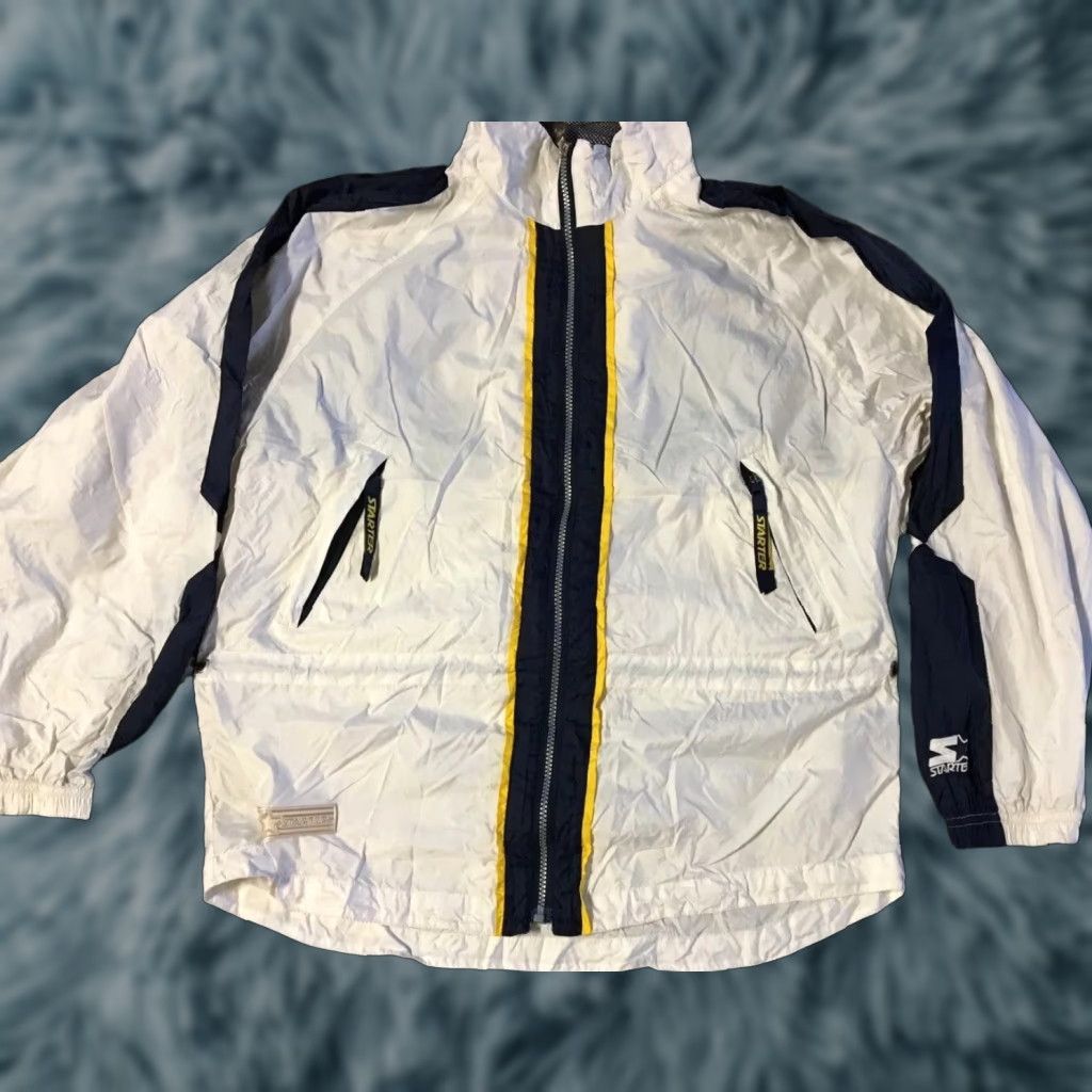 Starter VINTAGE 90s Starter Windbreaker Jacket Women M White Blue Yellow Logo Zip Size M / US 6-8 / IT 42-44 - 1 Thumbnail