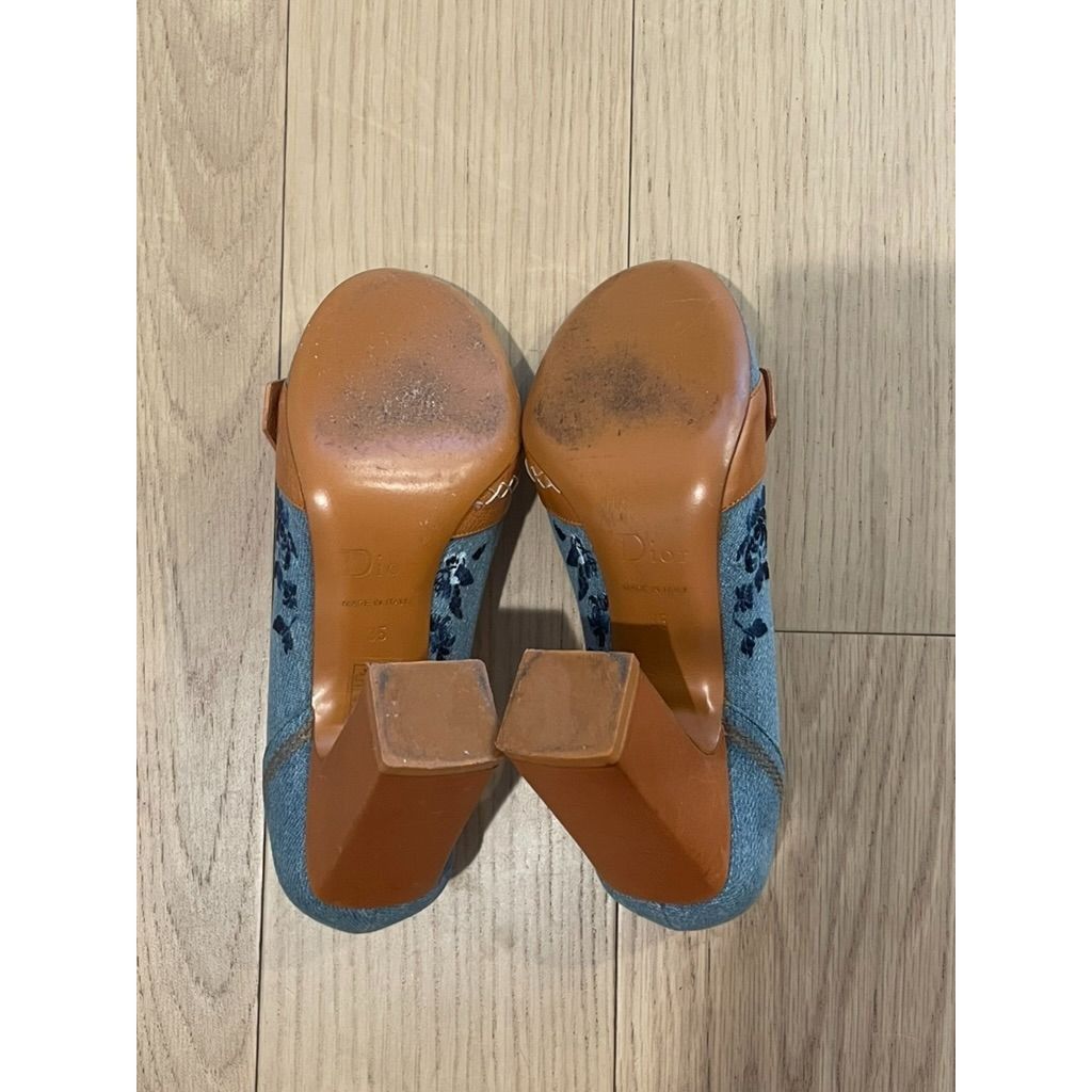 Dior Christian Dior Womens Denim & Leather Heels With Embroidered Size US 5 / IT 35 - 7 Thumbnail