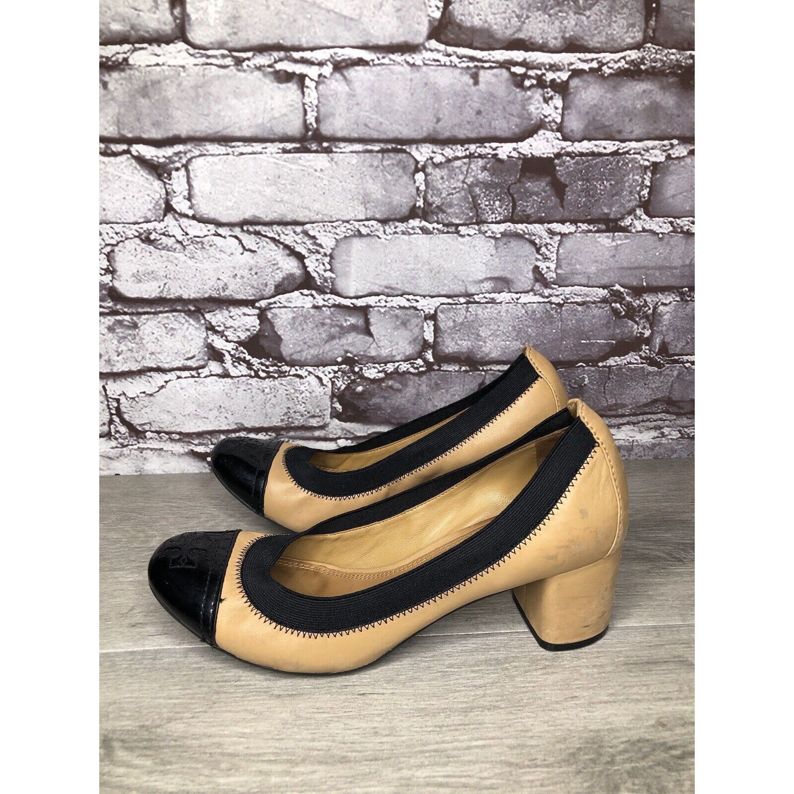 Tory Burch Tory Burch Tan Leather Black Patent Leather Block Heels Wome Size US 8.5 / IT 38.5 - 22 Thumbnail