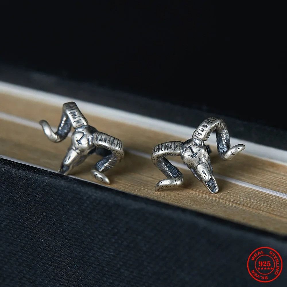 Jewelry Goat Skull Stud Earrings 925 Sterling Silver Jewelry Gift Size ONE SIZE - 1 Thumbnail
