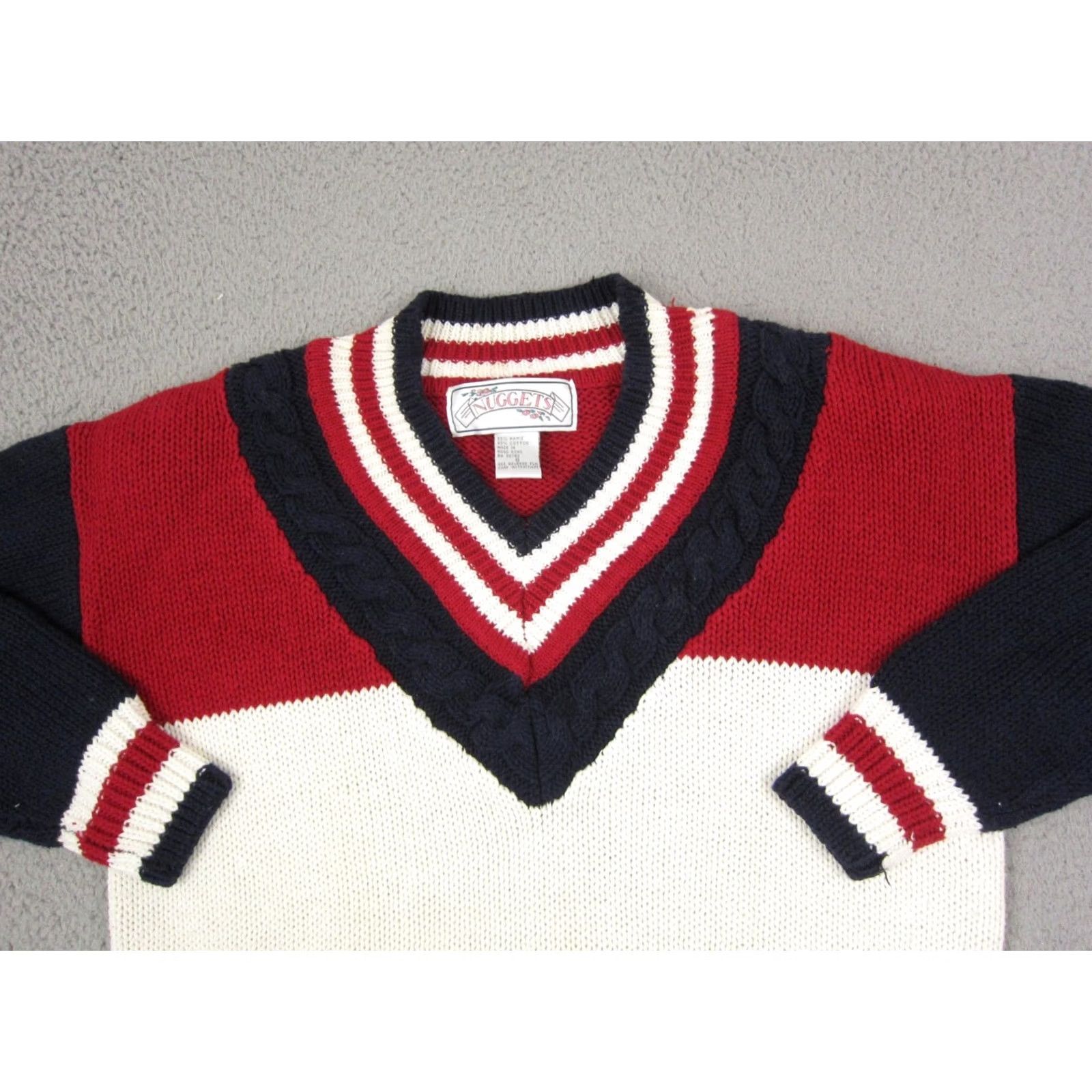 Vintage VINTAGE Nuggets Sweater Womens S Blue White V-Neck Cable Knit 80s College Pullover Shoulder Pads Womens Size S / US 4 / IT 40 - 2 Thumbnail