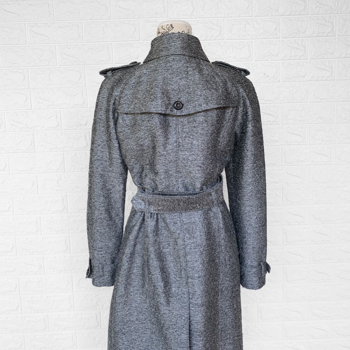 Burberry Burberry Mettalic Jacquard Wool Trench Coat Jacket Silver Size US S / EU 44-46 / 1 - 5 Thumbnail